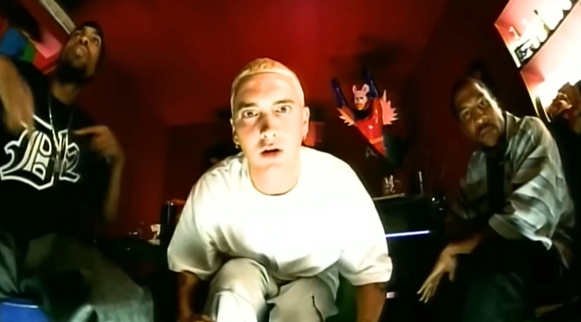 Eminem's alter ego, a rebellious and often controversial character, in a music video with other artists.