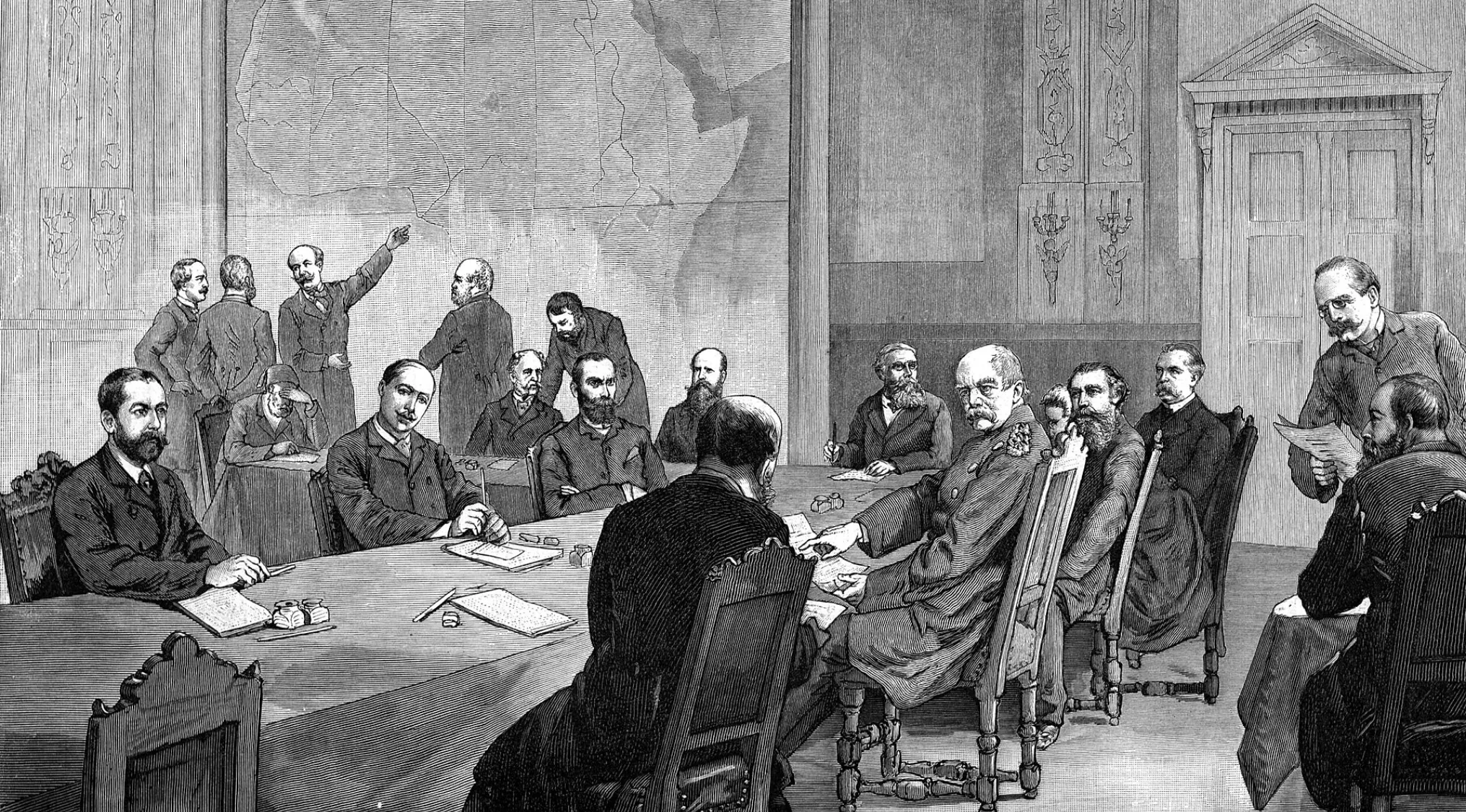 Historic illustration of the Berlin Conference of 1884-1885, depicting the political event in World History.