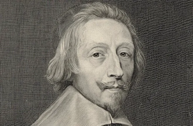 An engraving of Cardinal Richelieu, a ruler in world history.