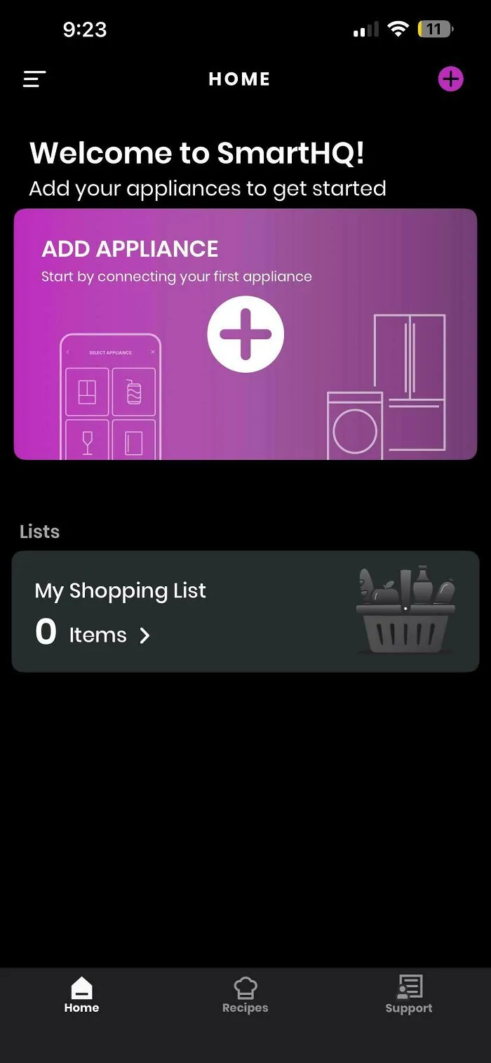 A smartphone screen showing the SmartHQ app interface, used for adding appliances, possibly related to Airbnb blunders with outdated tech.