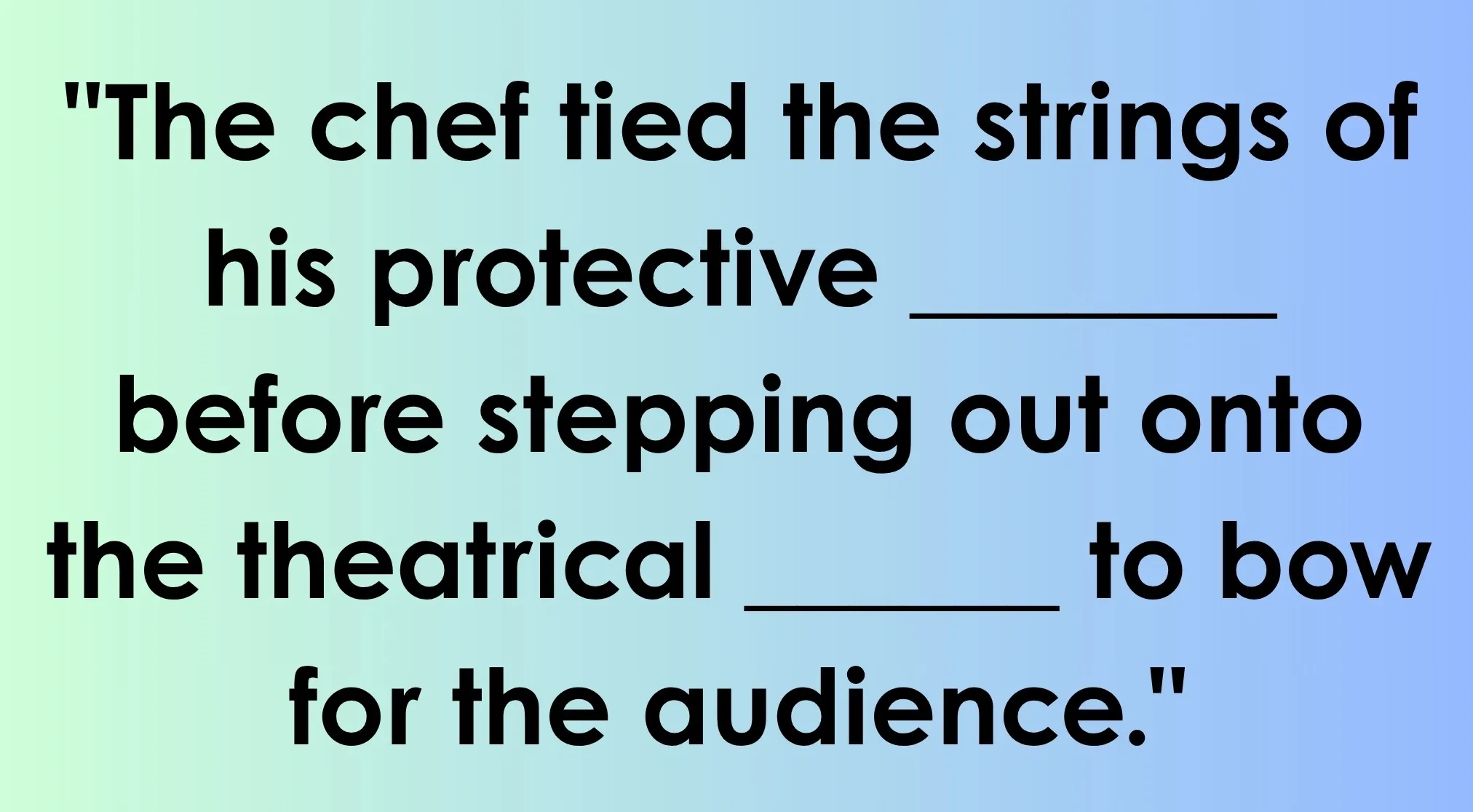 A chef cooking with smoke, juxtaposed with a stage featuring red curtains and empty seats. Double-meaning words puzzle.