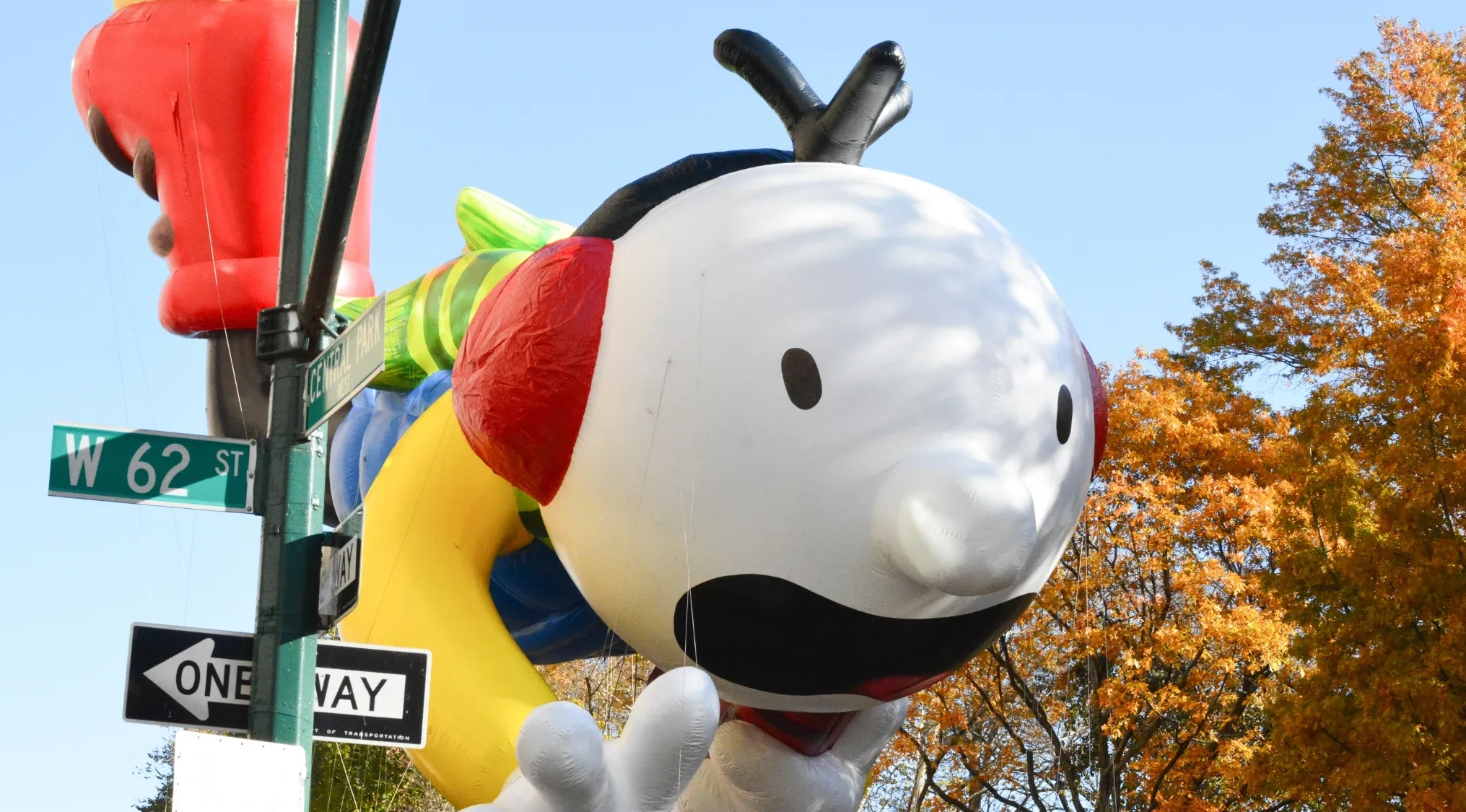 A large inflatable balloon of a cartoon character from the popular middle-grade series, Diary of a Wimpy Kid.