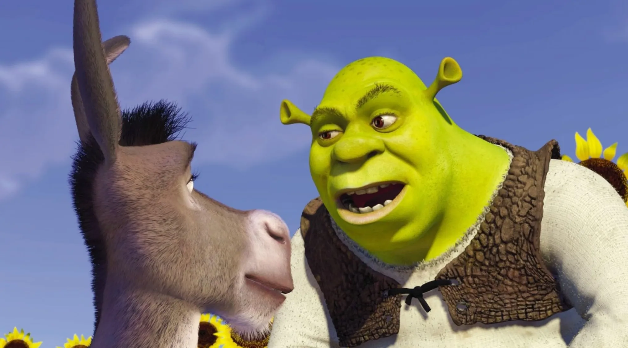 Shrek and Donkey in a scene from the 2000s pop culture movie, Shrek.
