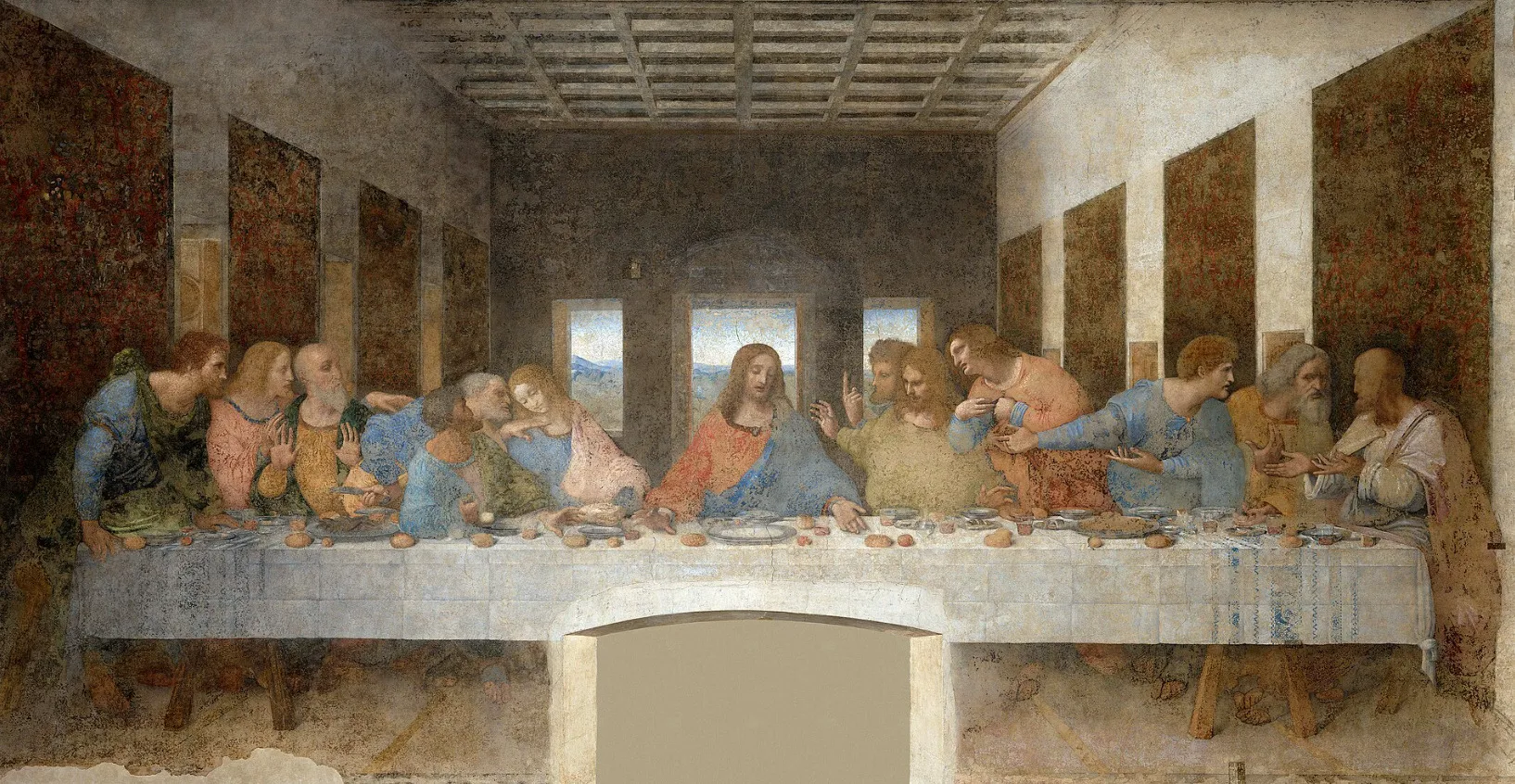 Leonardo da Vinci's The Last Supper, a religious fresco famously referenced in The Da Vinci Code.