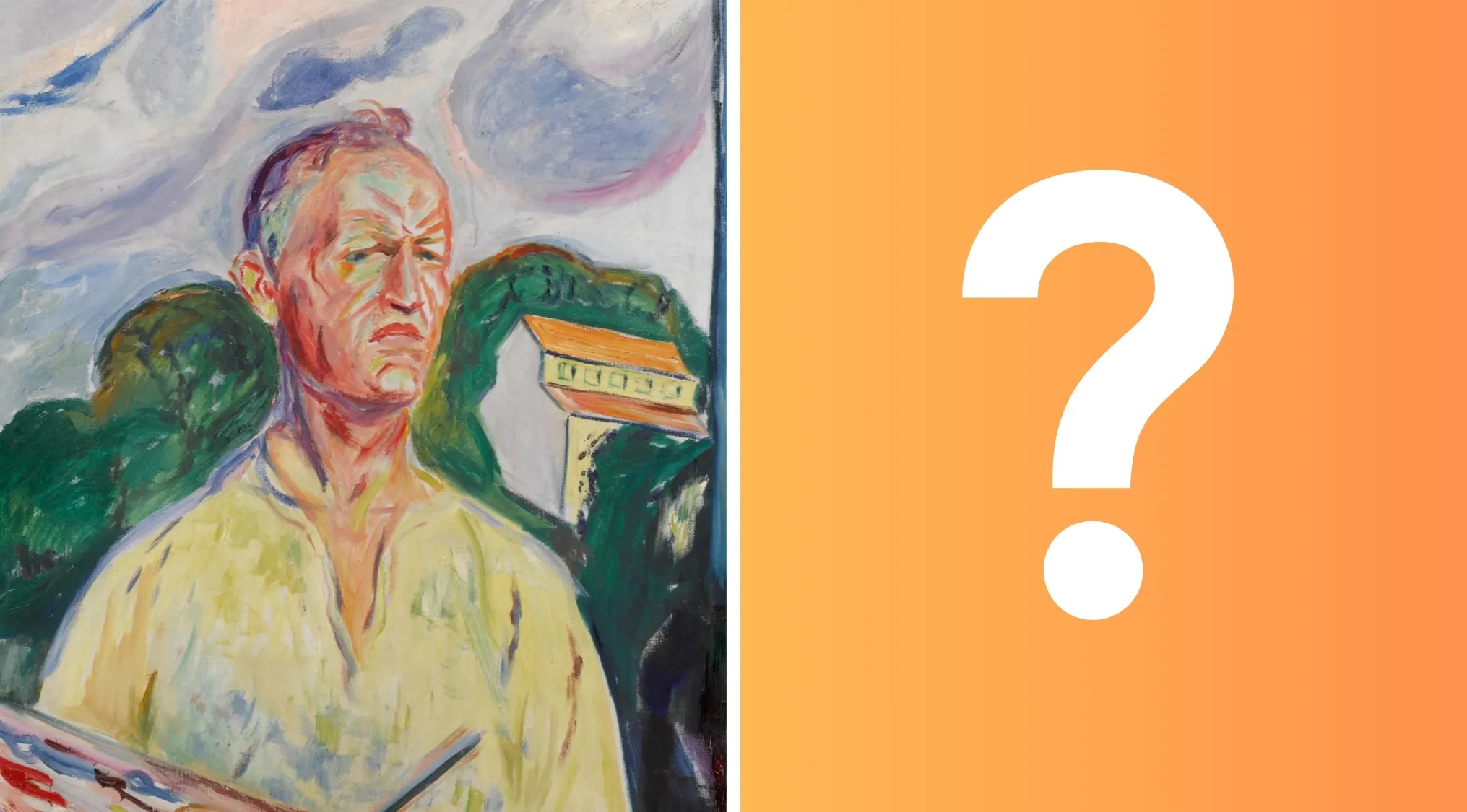 A self-portrait by a famous painter, depicting an older man with an intense expression, holding a brush.