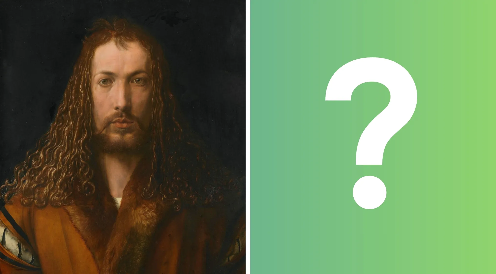 A famous painter's self-portrait, a man with long, wavy hair and a fur-lined coat.