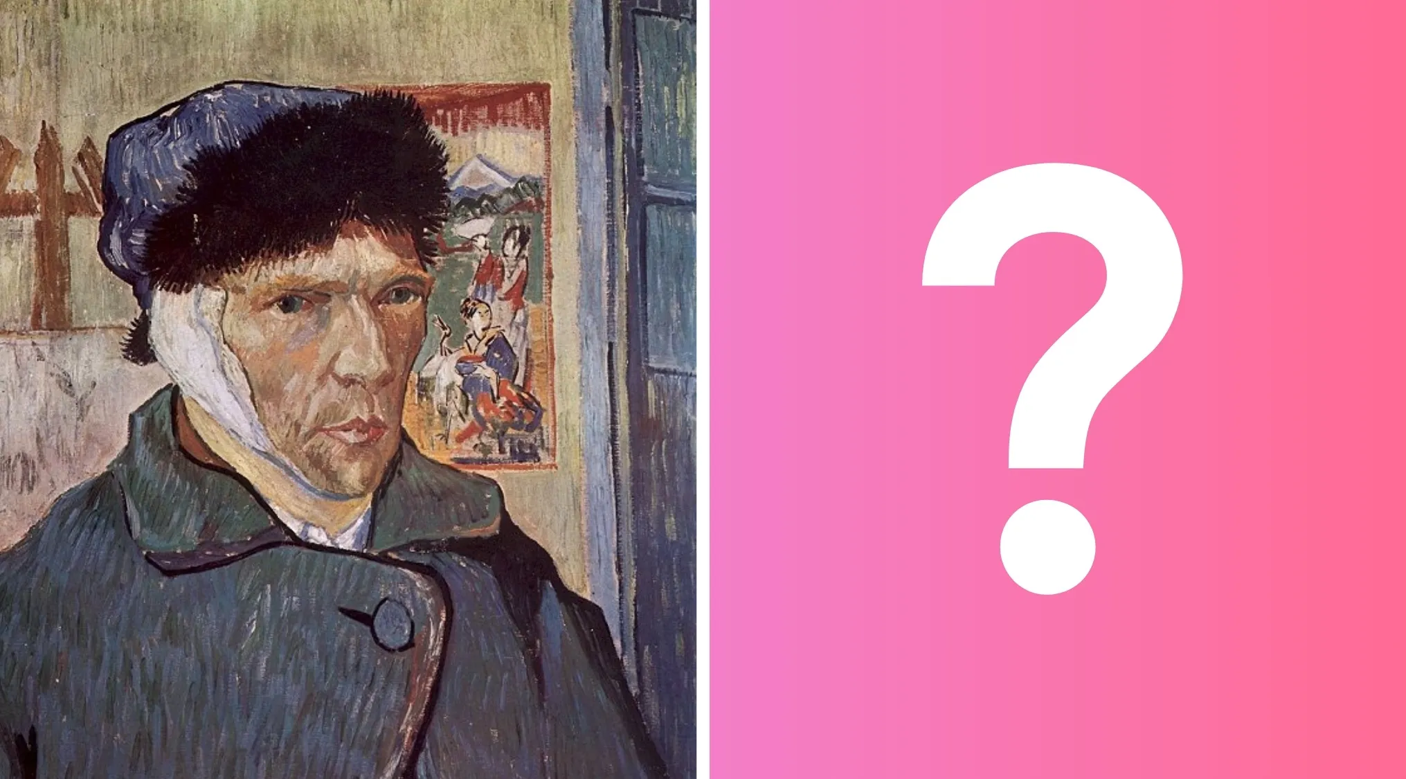 A famous painter's self-portrait with a bandaged ear, looking directly at the viewer.