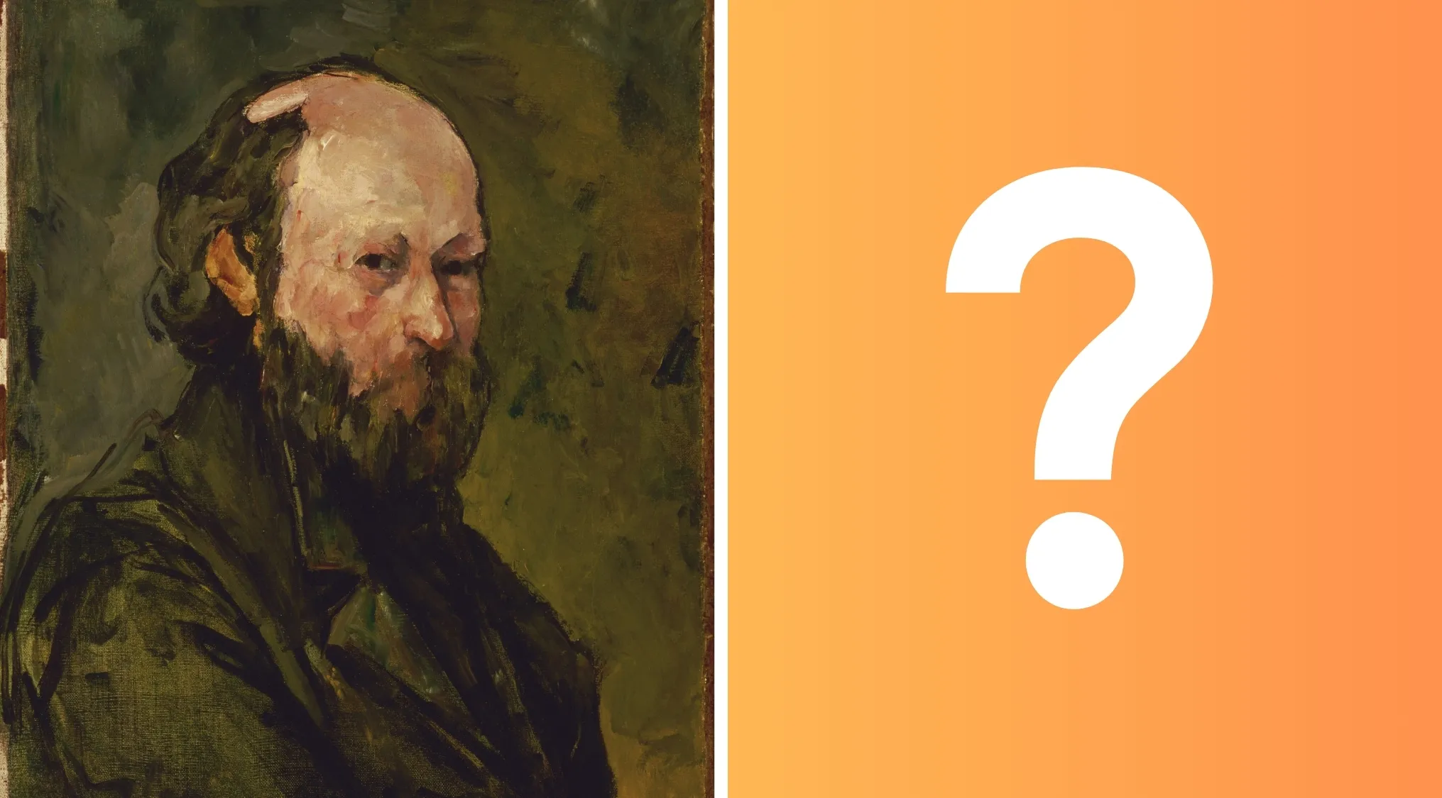 A famous painter's self-portrait, a man with a bald head and a full beard, looking over his shoulder.