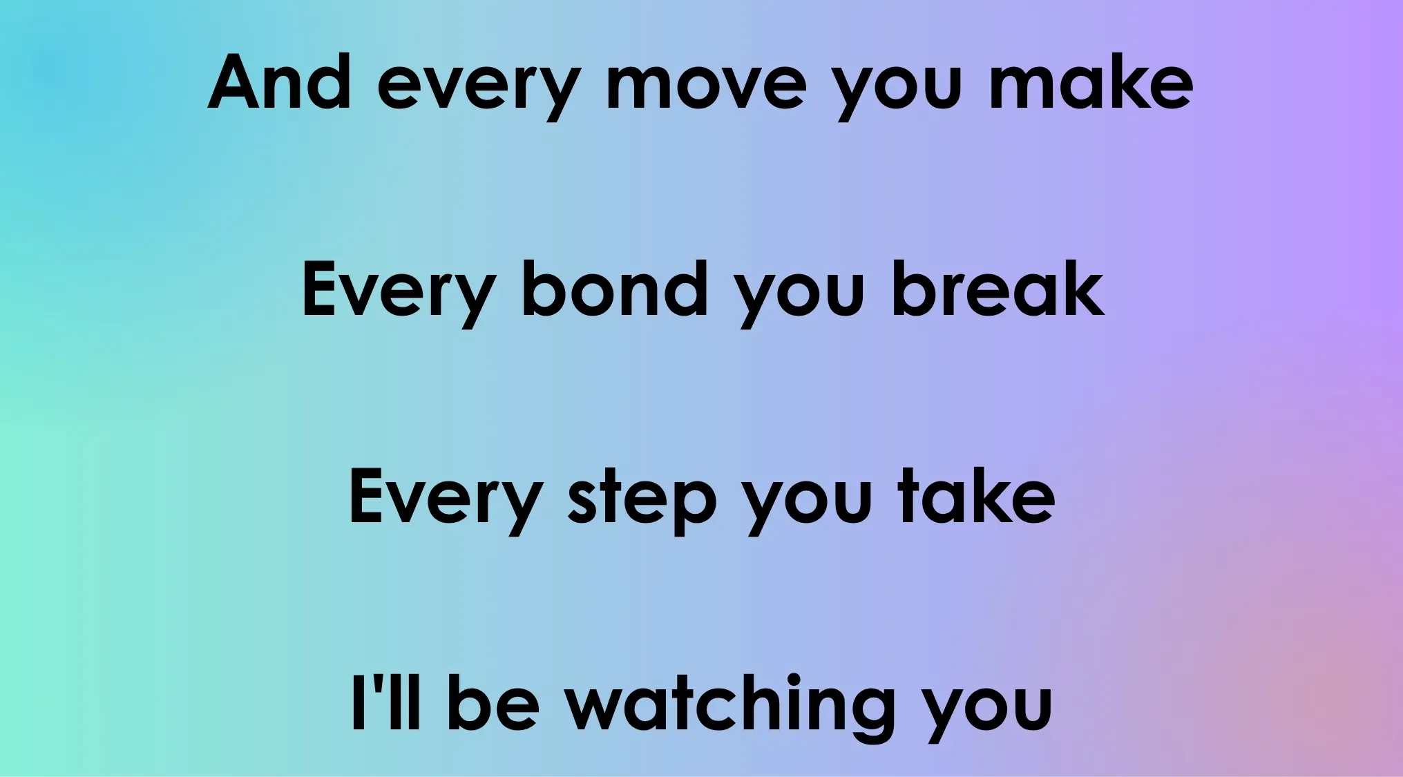 Black text against a gradient background showing the opening lyrics for a 70s and 80s song lyrics quiz.