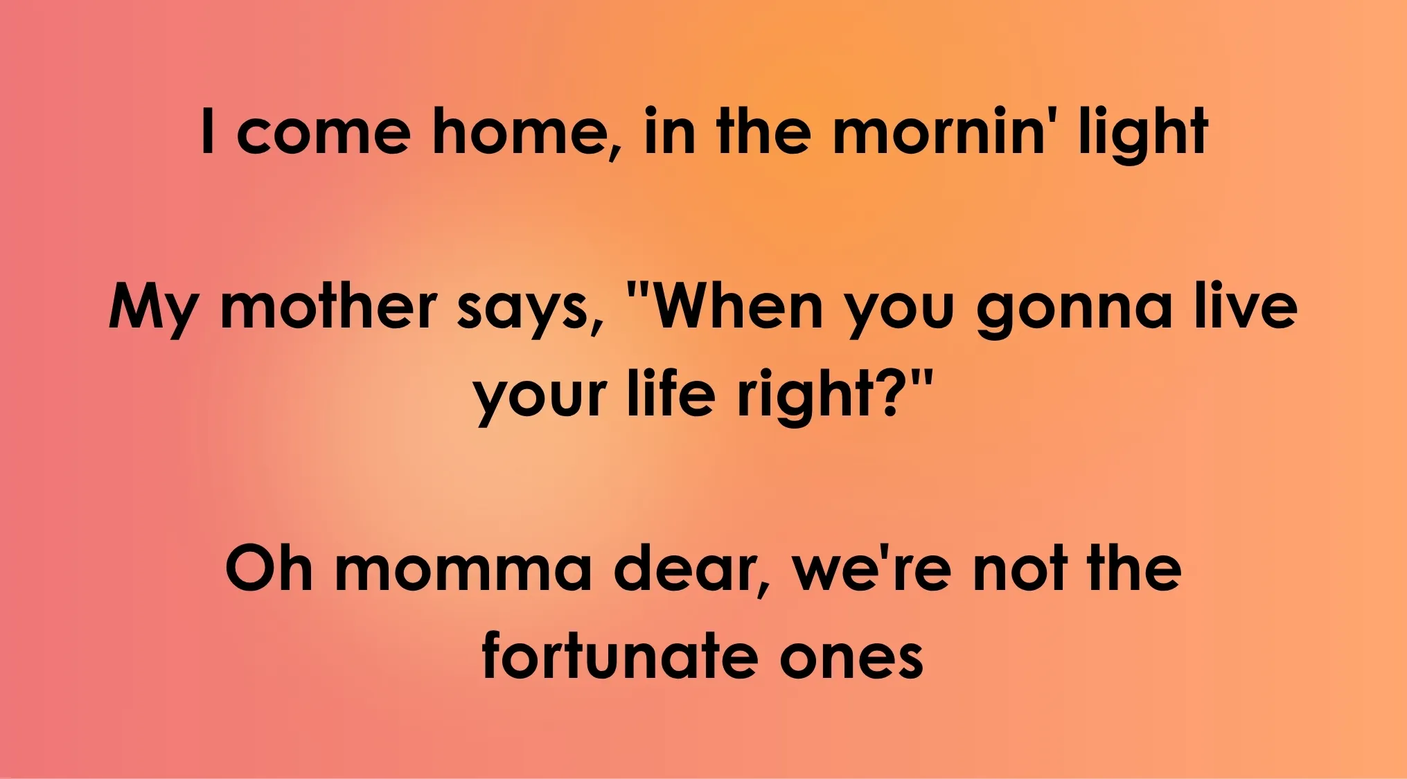 Black text against a red-orange gradient background displaying opening lyrics for a 70s and 80s song lyrics quiz.