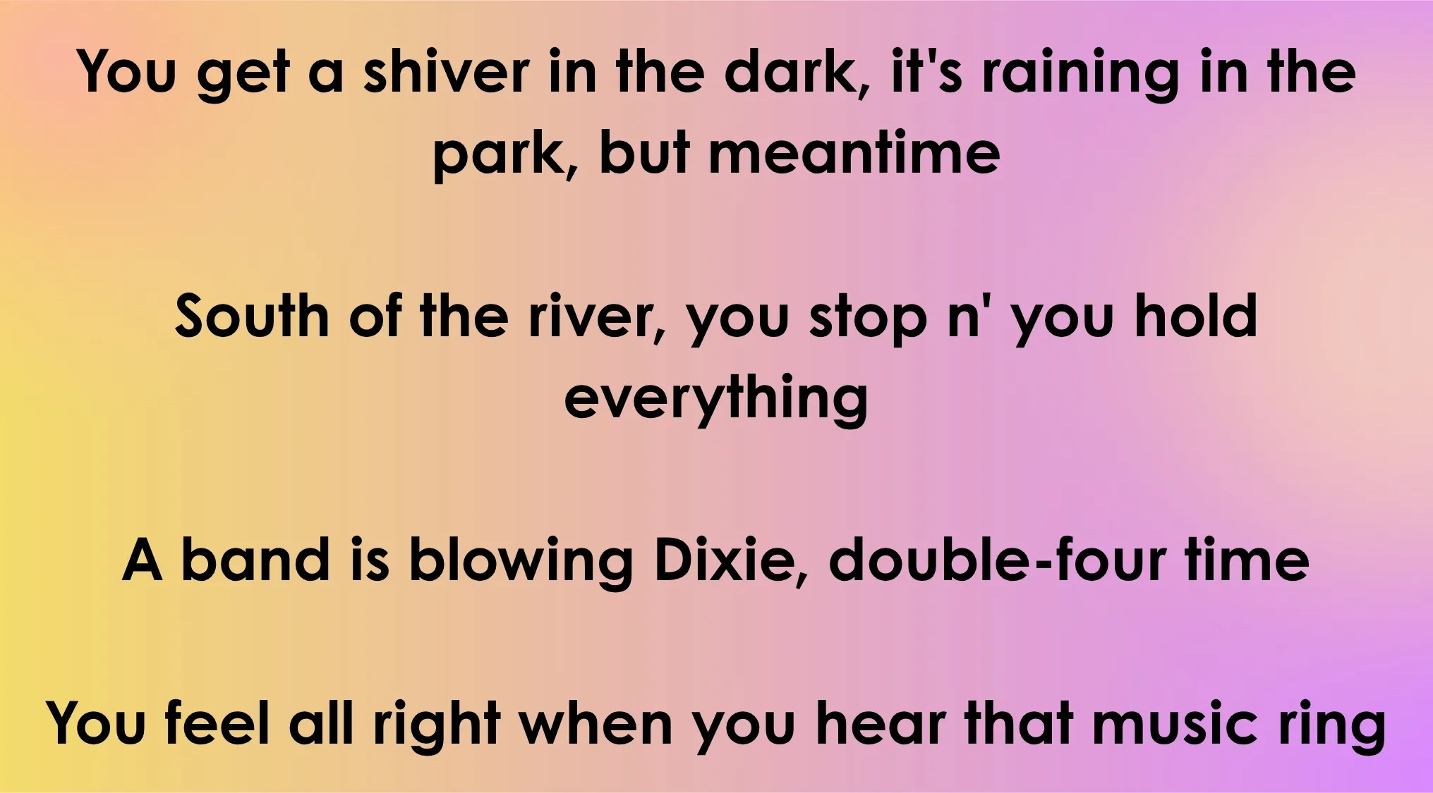 Opening lyrics describing a cool, rainy evening with a band playing. Identify the song in this 70s and 80s opening lyrics quiz.