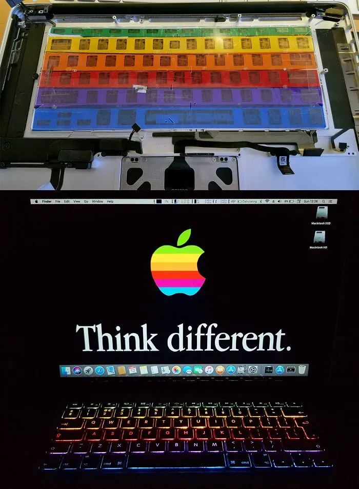 Ghetto Rgb: Changed The Colour Of My MacBook Pro Keyboard Backlight To Replicate The Colours From The Old Apple Logo Using Coloured Cellophane