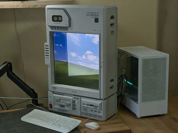Custom-built computer with a retro display, a remarkable example of 3D printing creations.
