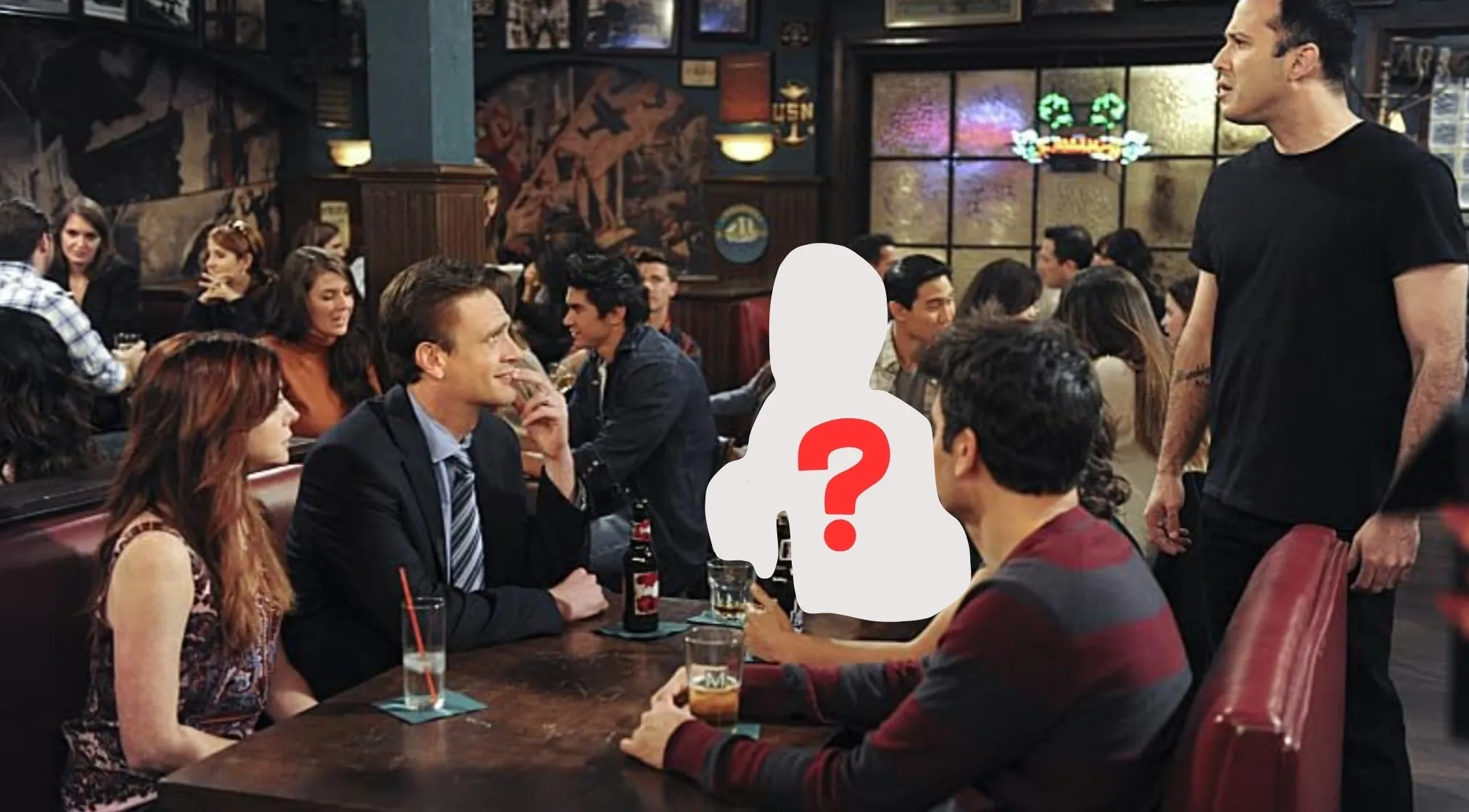 Friends at MacLaren's Pub with a missing character. Can you find the missing legendary friend?