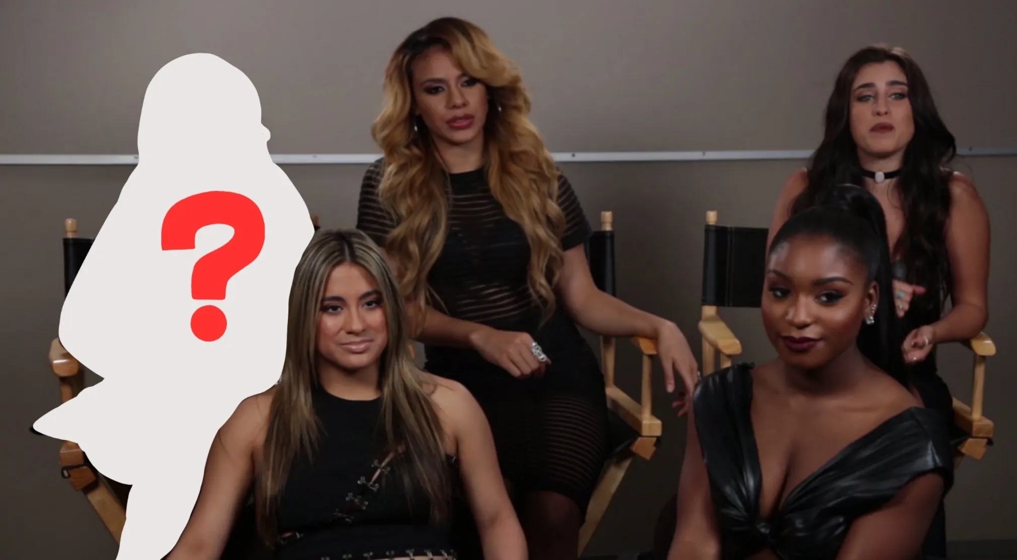 A partially visible Fifth Harmony lineup with a missing member silhouette. Who's missing in the picture?