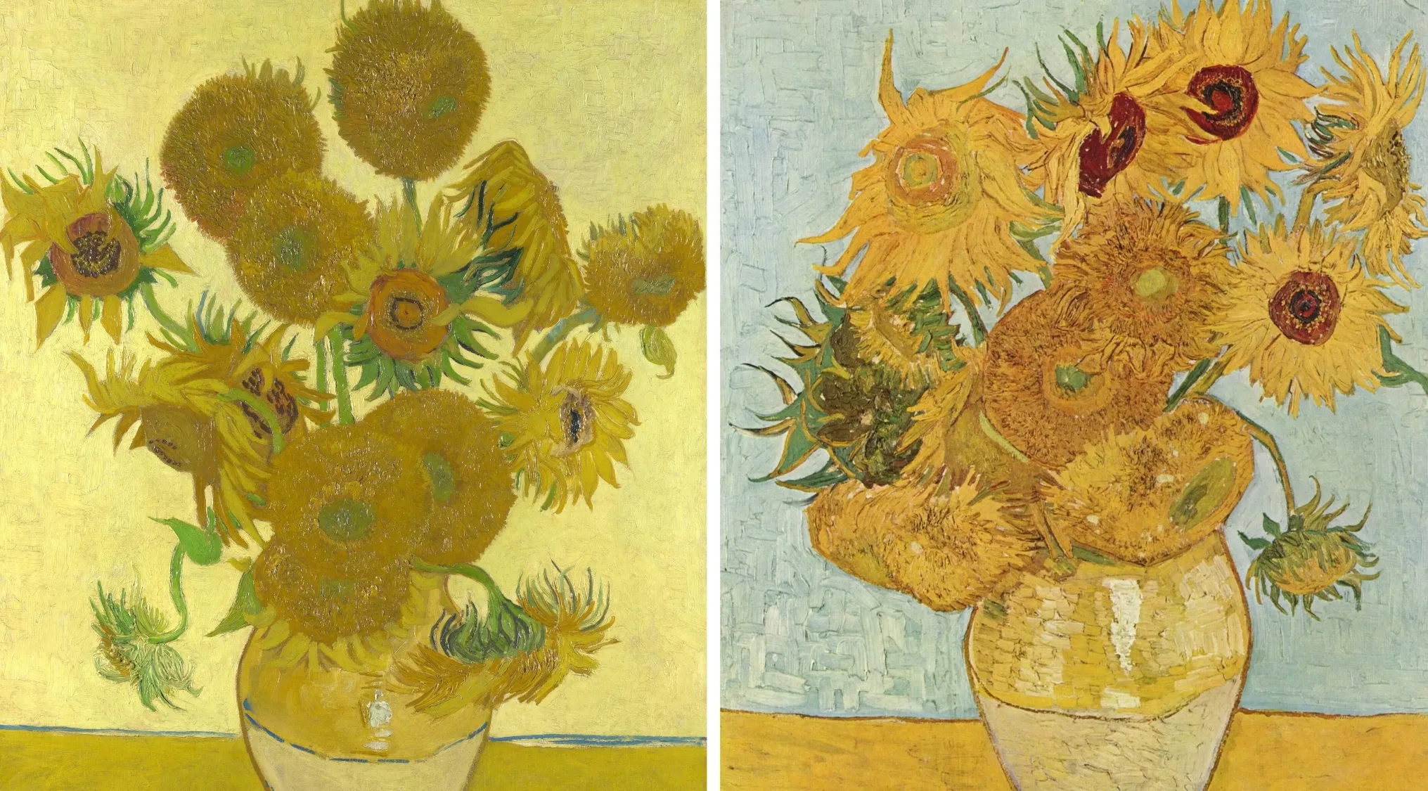 Two famous paintings of sunflowers by Van Gogh for General Knowledge Easy To Hard art questions.