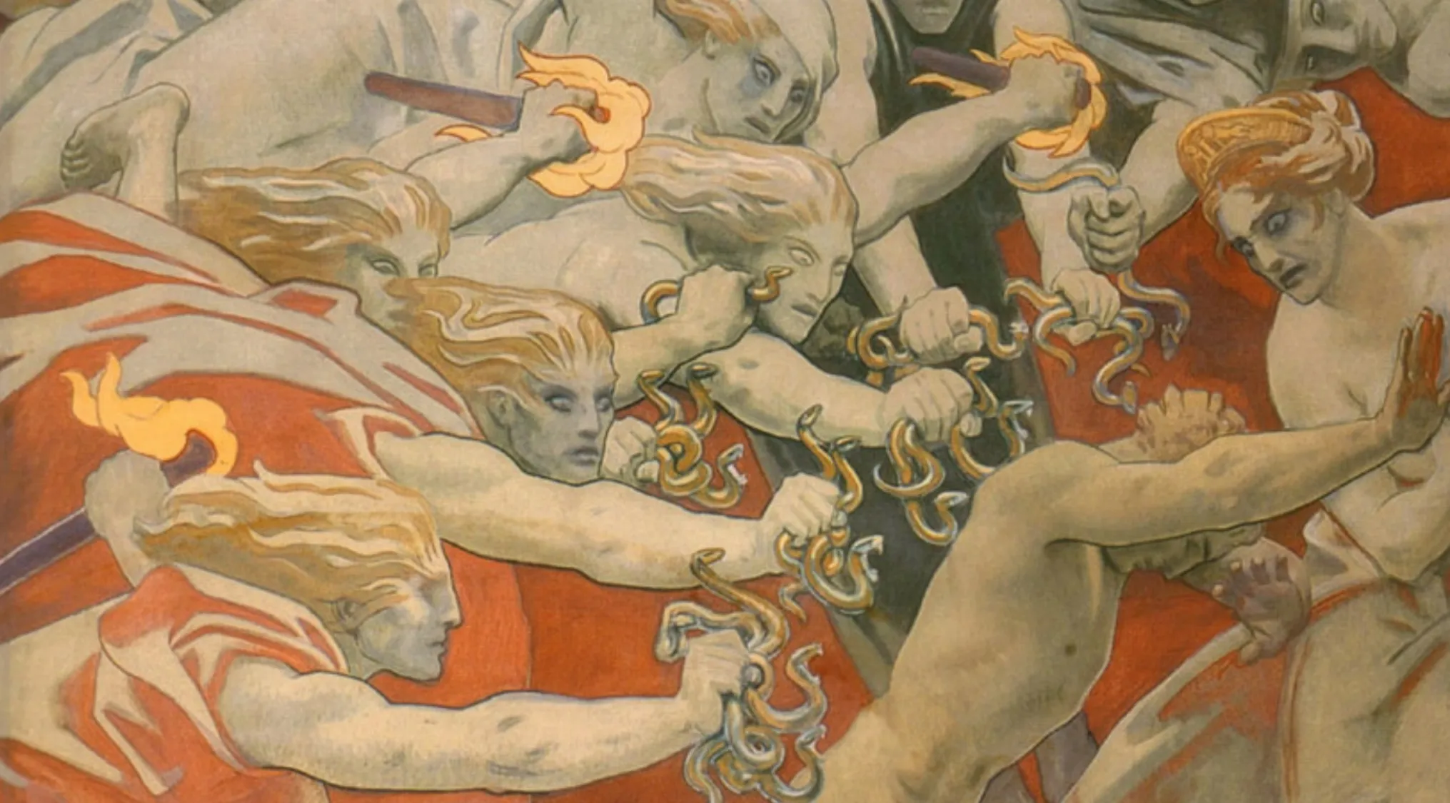 Artistic depiction of The Oresteia by Aeschylus, showcasing figures from Greek tragedy.
