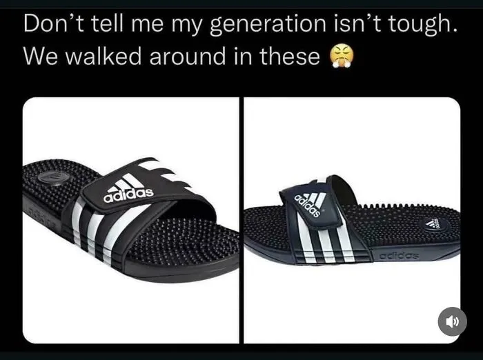 Adidas slides, a tough footwear choice that defined life in the 90s for many generations.