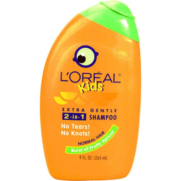 A bottle of LOreal Kids Extra Gentle 2-in-1 Shampoo, a nostalgic item from life in the 90s.