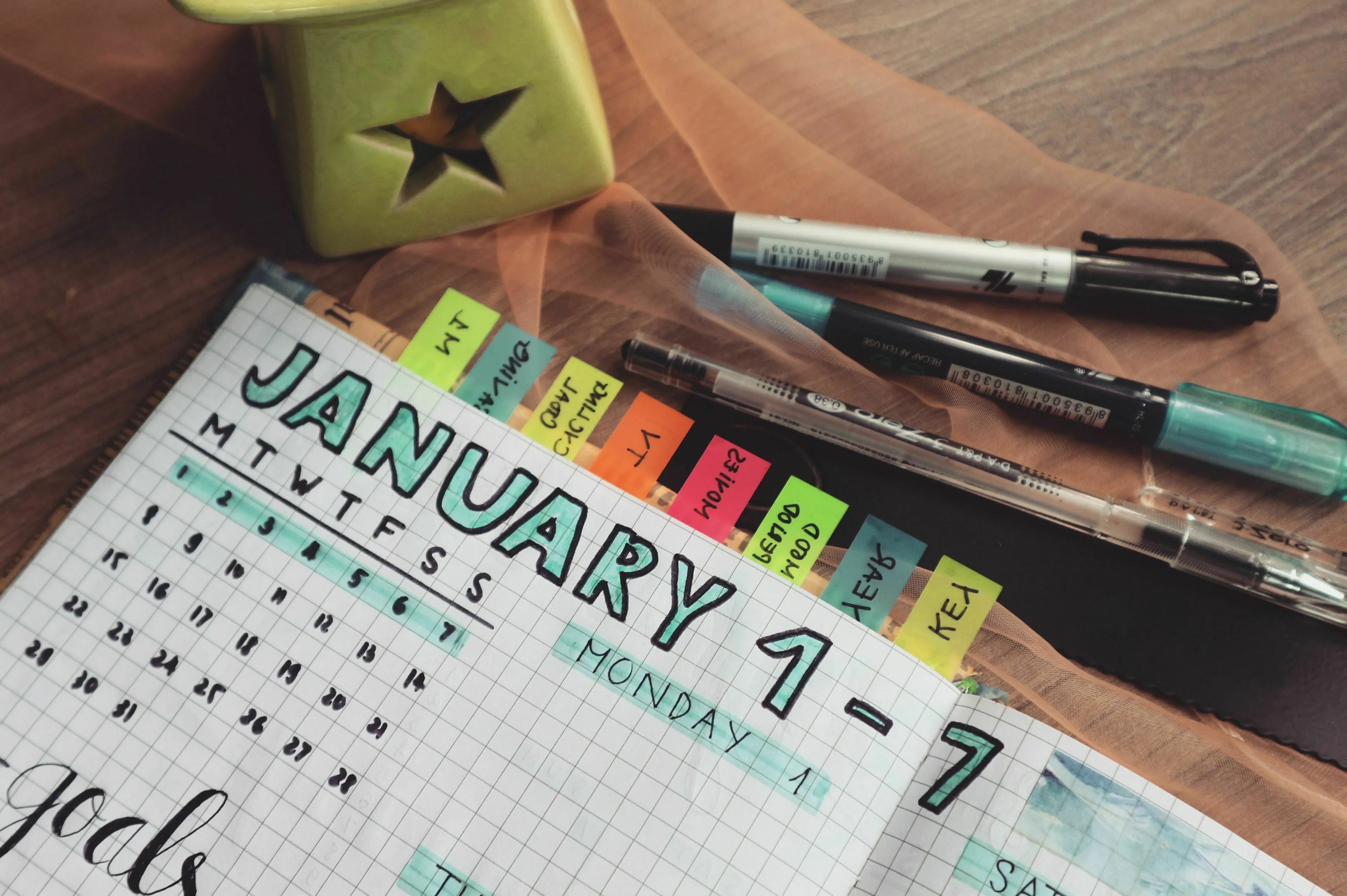 A planner open to January, highlighting how much one plans ahead for a meal.