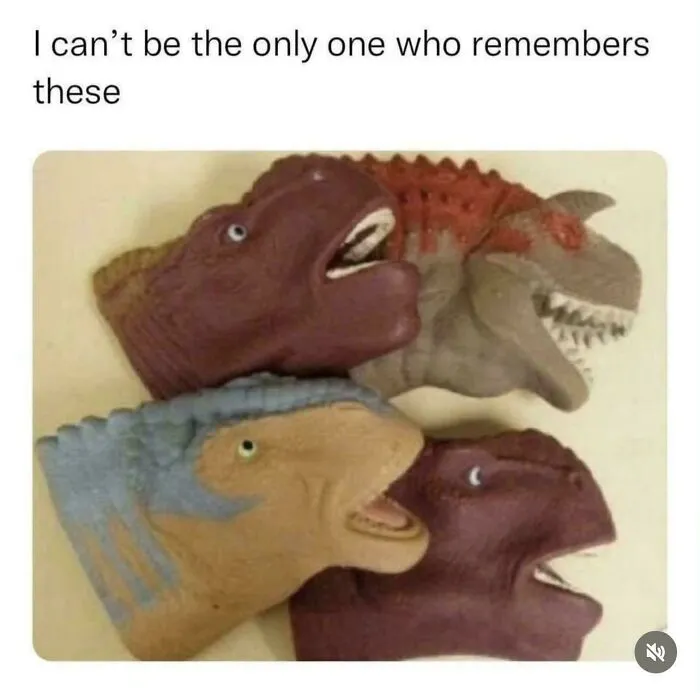 Collection of rubber dinosaur finger puppets, a nostalgic item from life in the 90s.