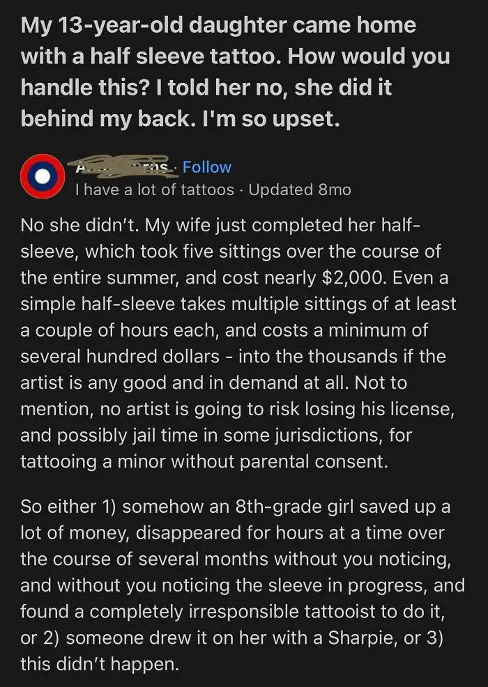 Op Lies About Their Child Getting An Expensive And Time Consuming Tattoo