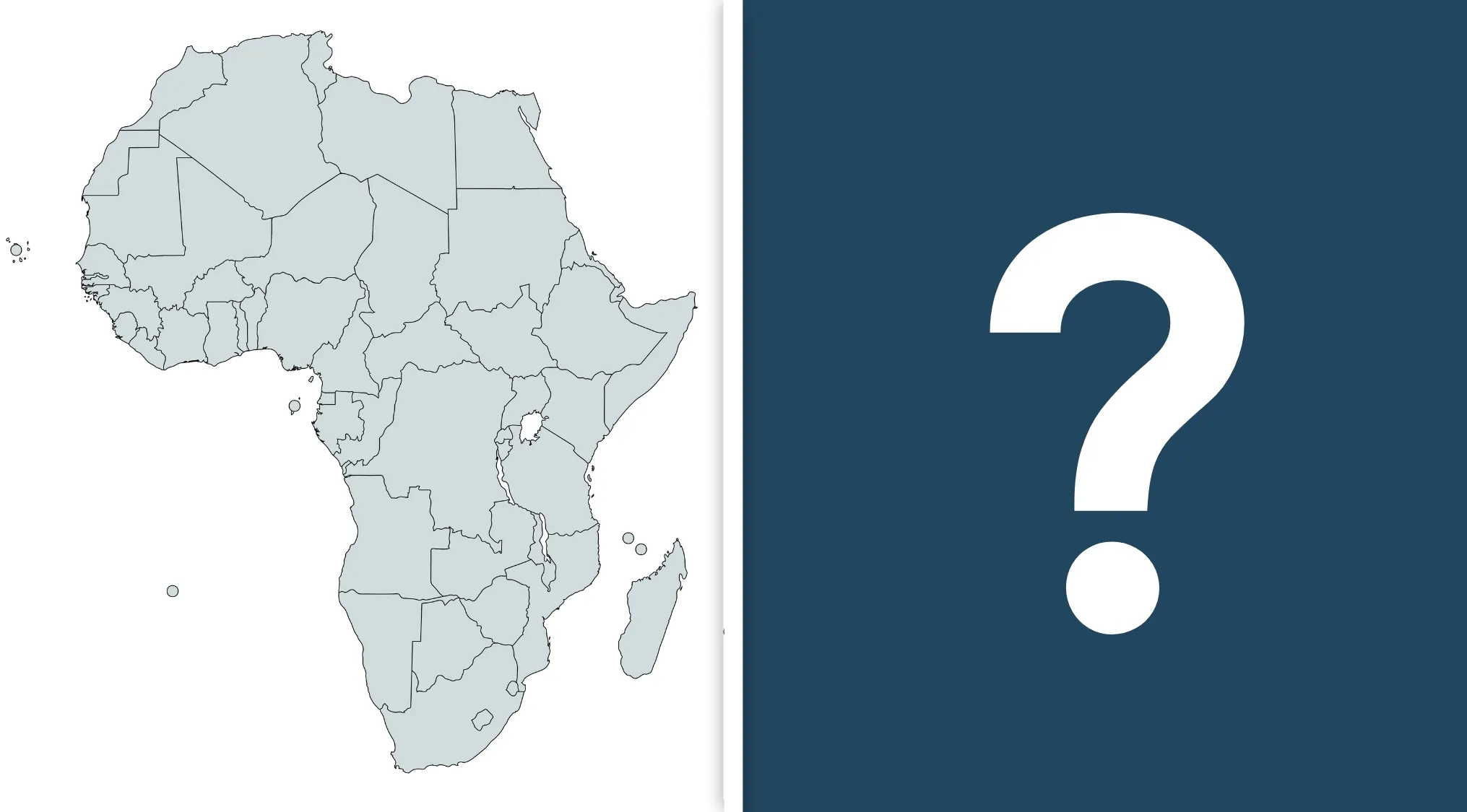 A map of Africa with its countries outlined, next to a large question mark, prompting the largest country in Africa by area.