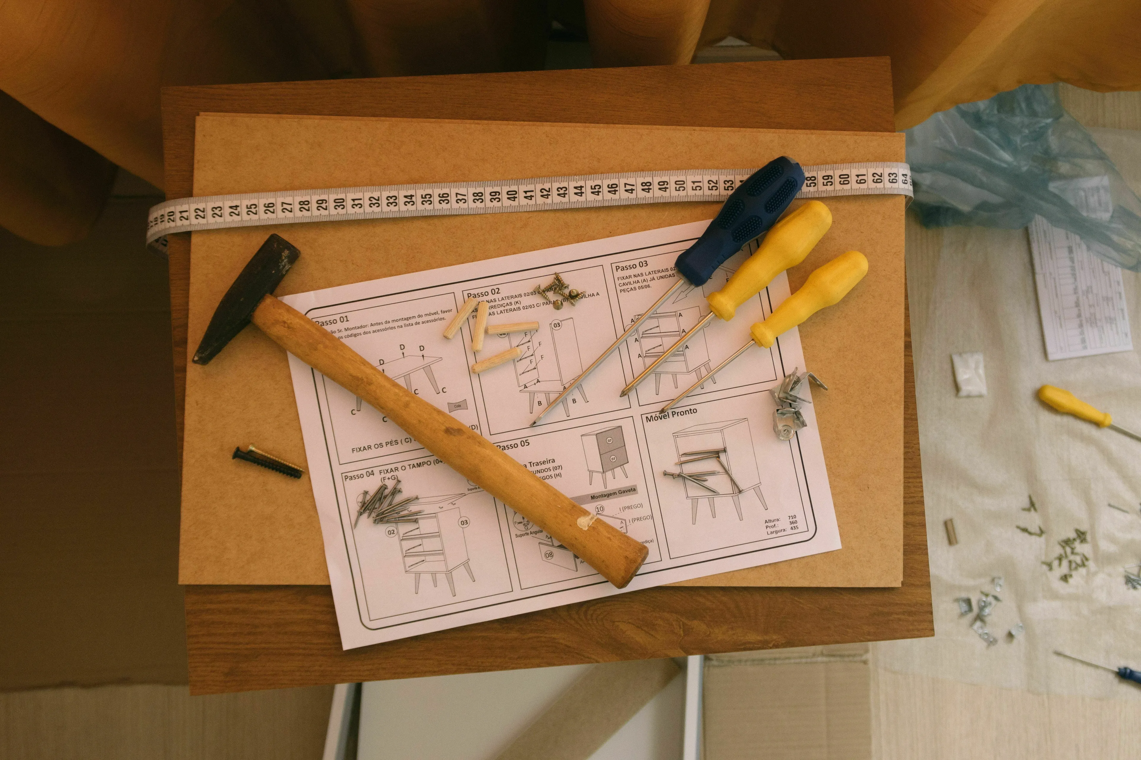 Tools and instructions for a flat pack from IKEA, symbolizing adherence or deviation from rules.
