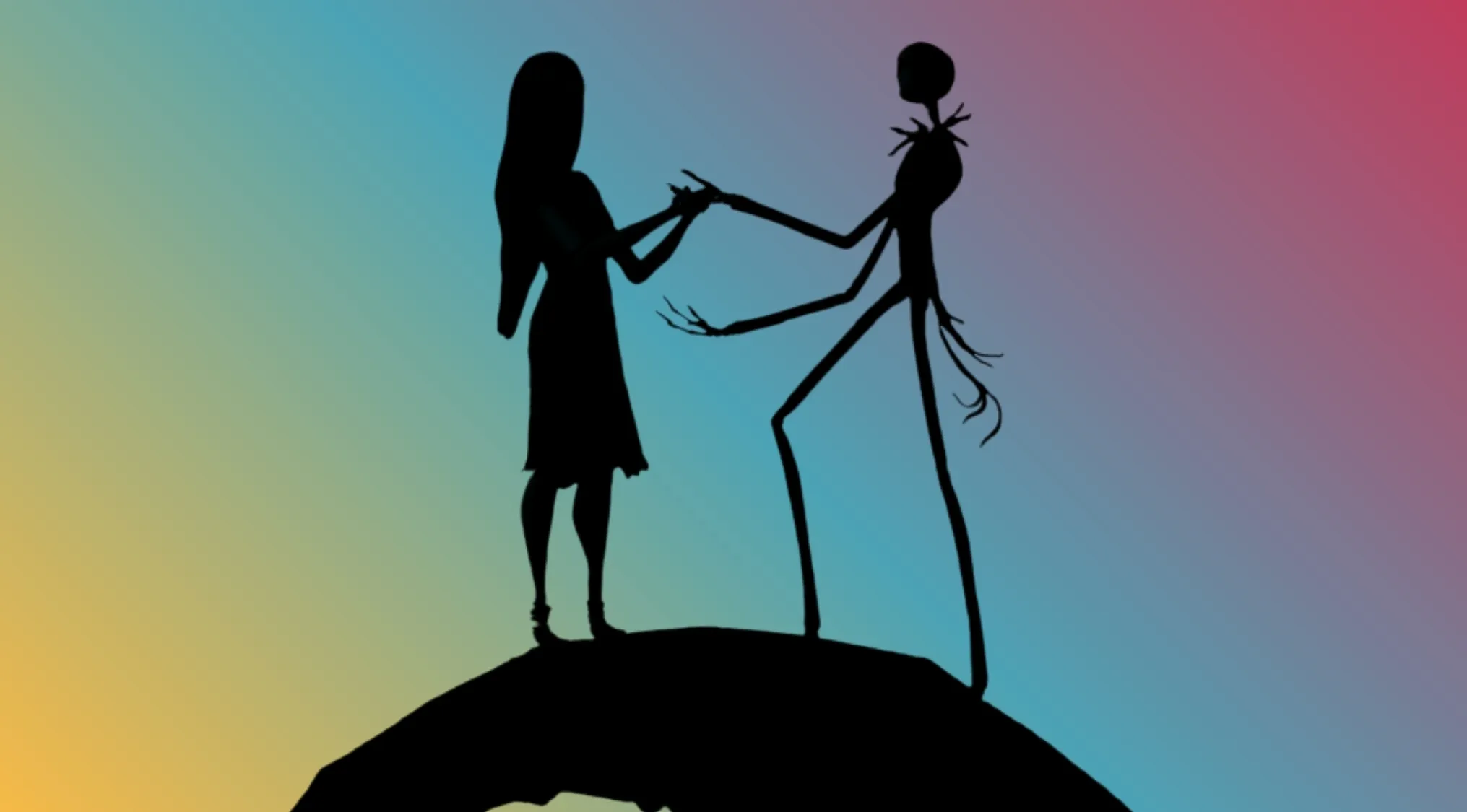 Silhouette of Jack Skellington and Sally from The Nightmare Before Christmas.