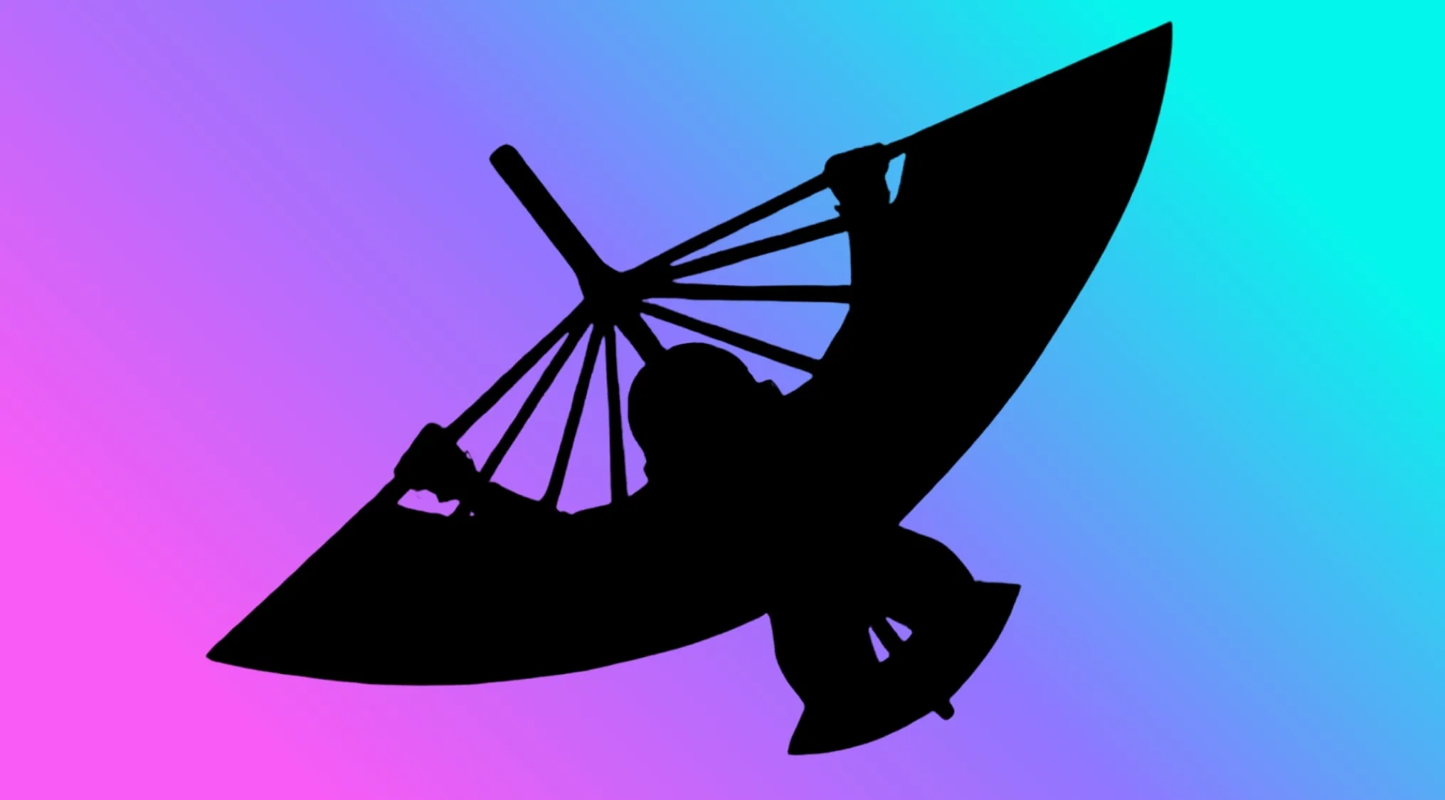 A character silhouette of a boy on a glider, flying against a colorful gradient background.