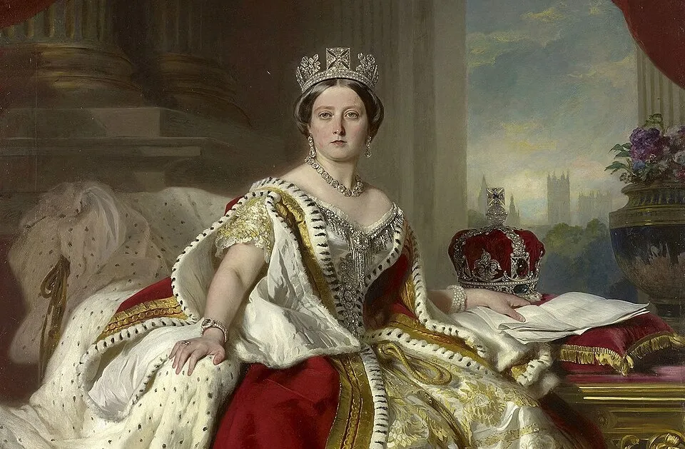 A regal portrait of Queen Victoria, depicting the grandeur of Victorian England, a significant historical era.