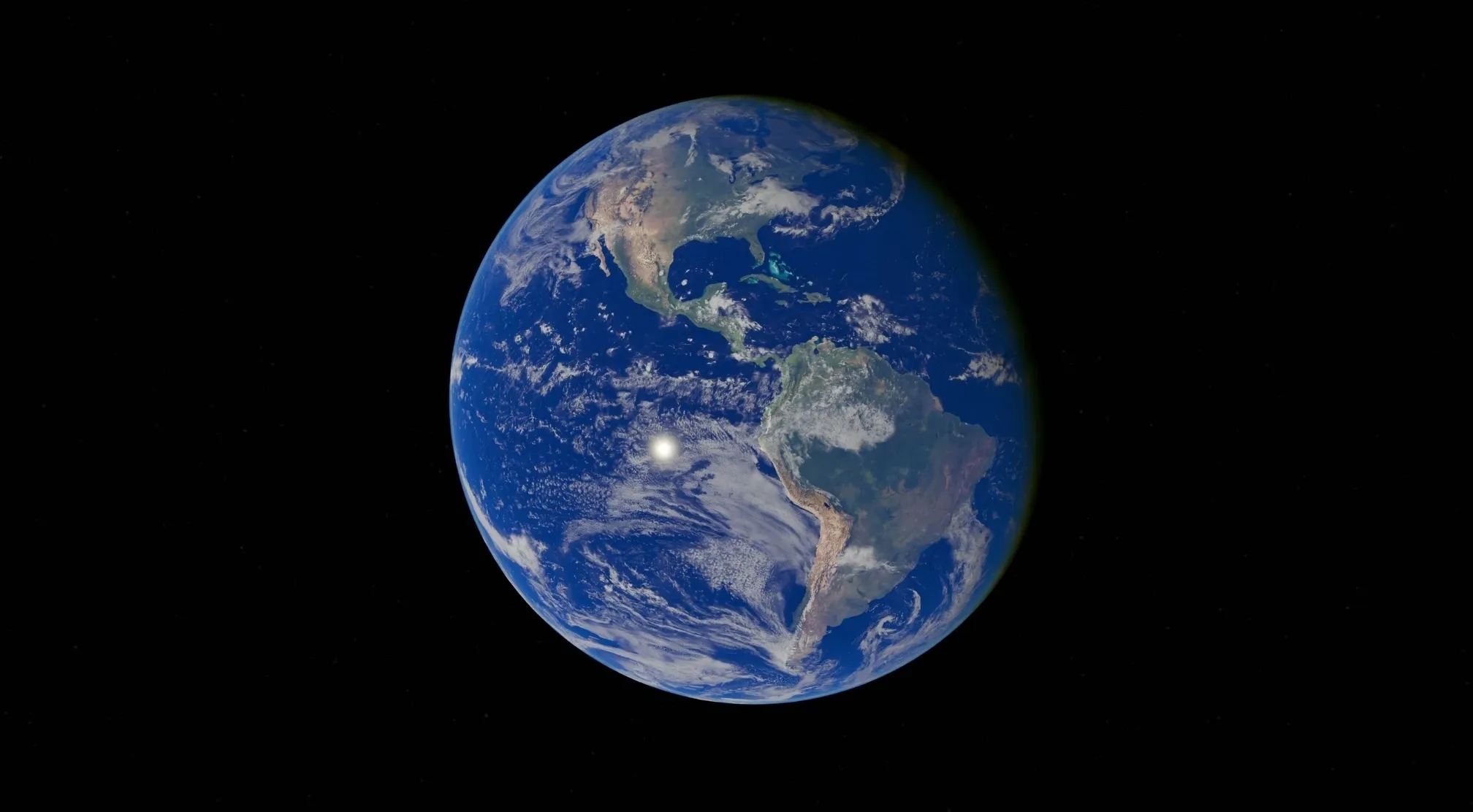 The Earth from space, with a prominent view of the Americas. A Jeopardy quiz Earth question is implied.