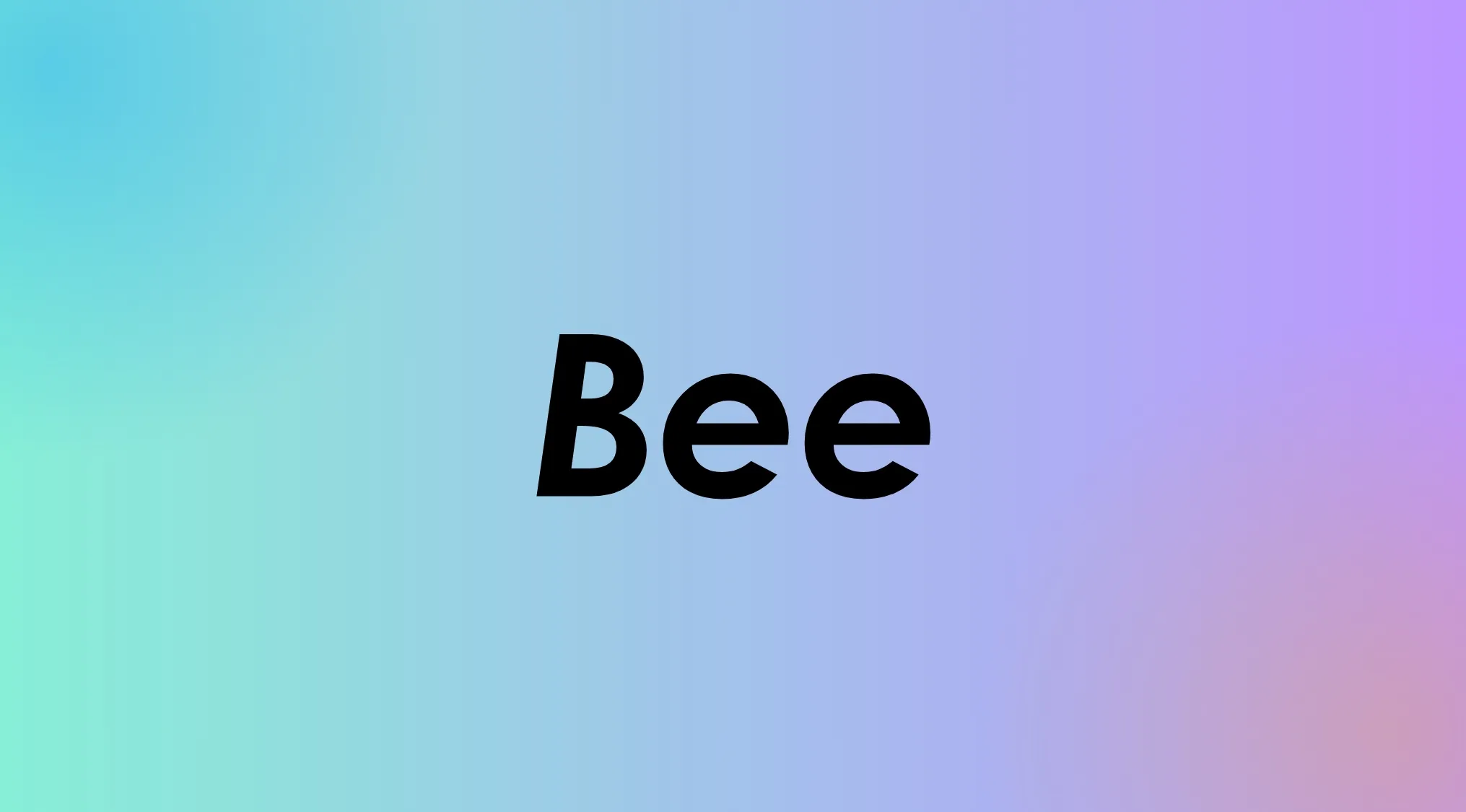 The word Bee in bold black text on a blue, green, and purple gradient background.