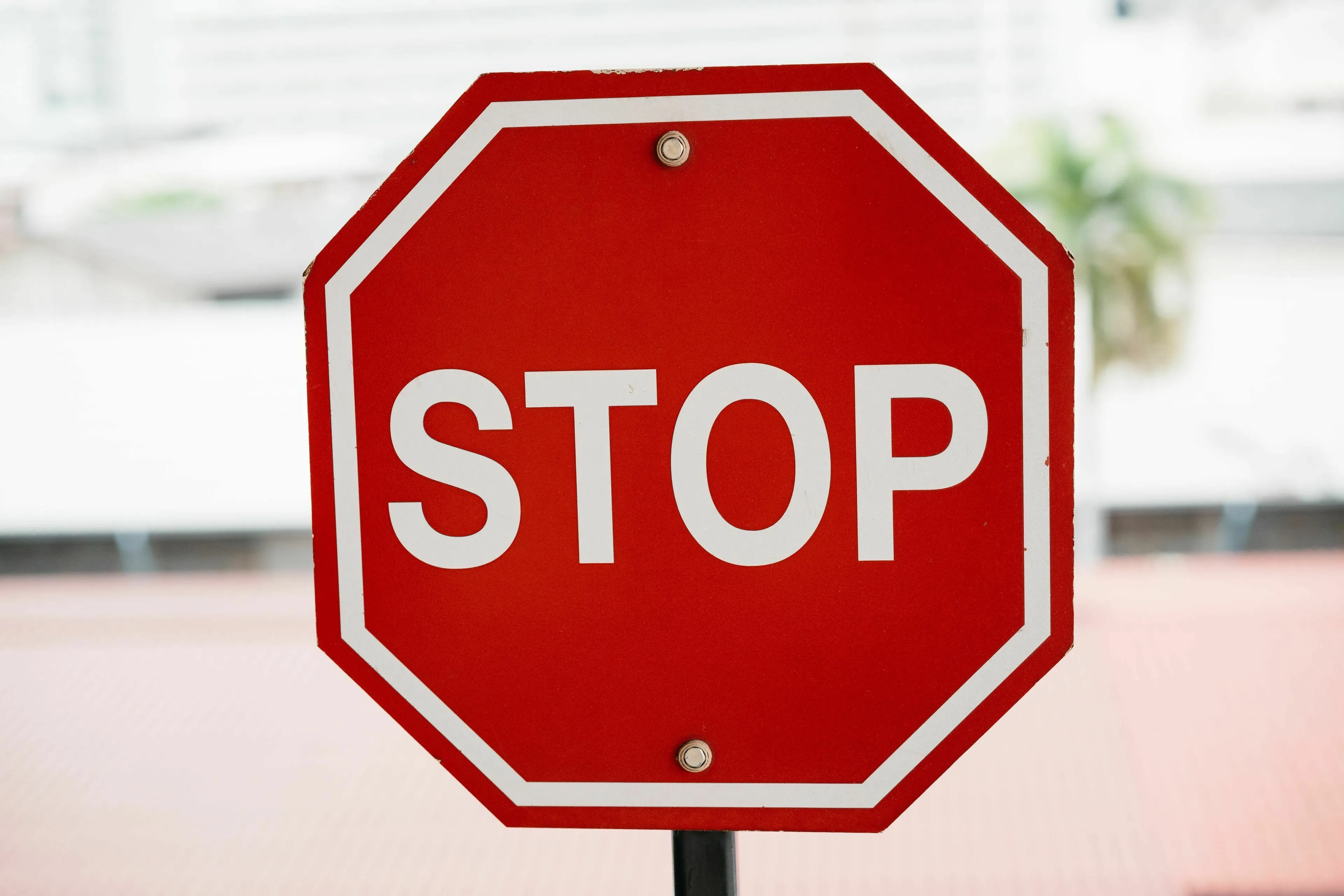 A bright red stop sign, symbolizing a warning sign for an extinct species quiz.