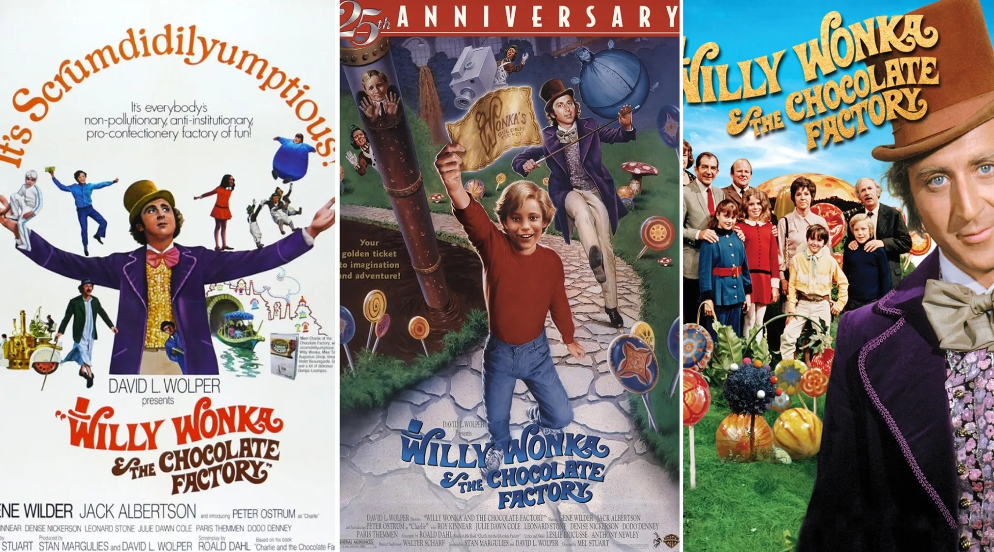 Movie poster featuring actor Gene Wilder as Willy Wonka, surrounded by characters from the 70s film.