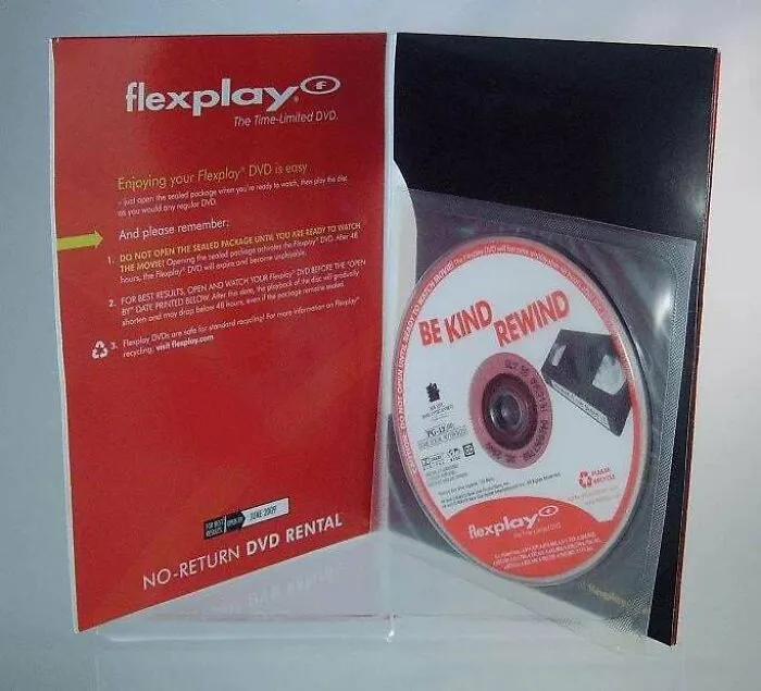 Flexplay DVD with Be Kind Rewind disk, an example of insulting consumerism and 400% price difference in media formats.