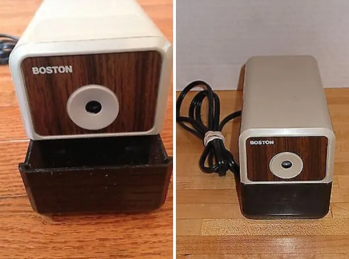 A classic Boston electric pencil sharpener, reminiscent of life in the 90s.