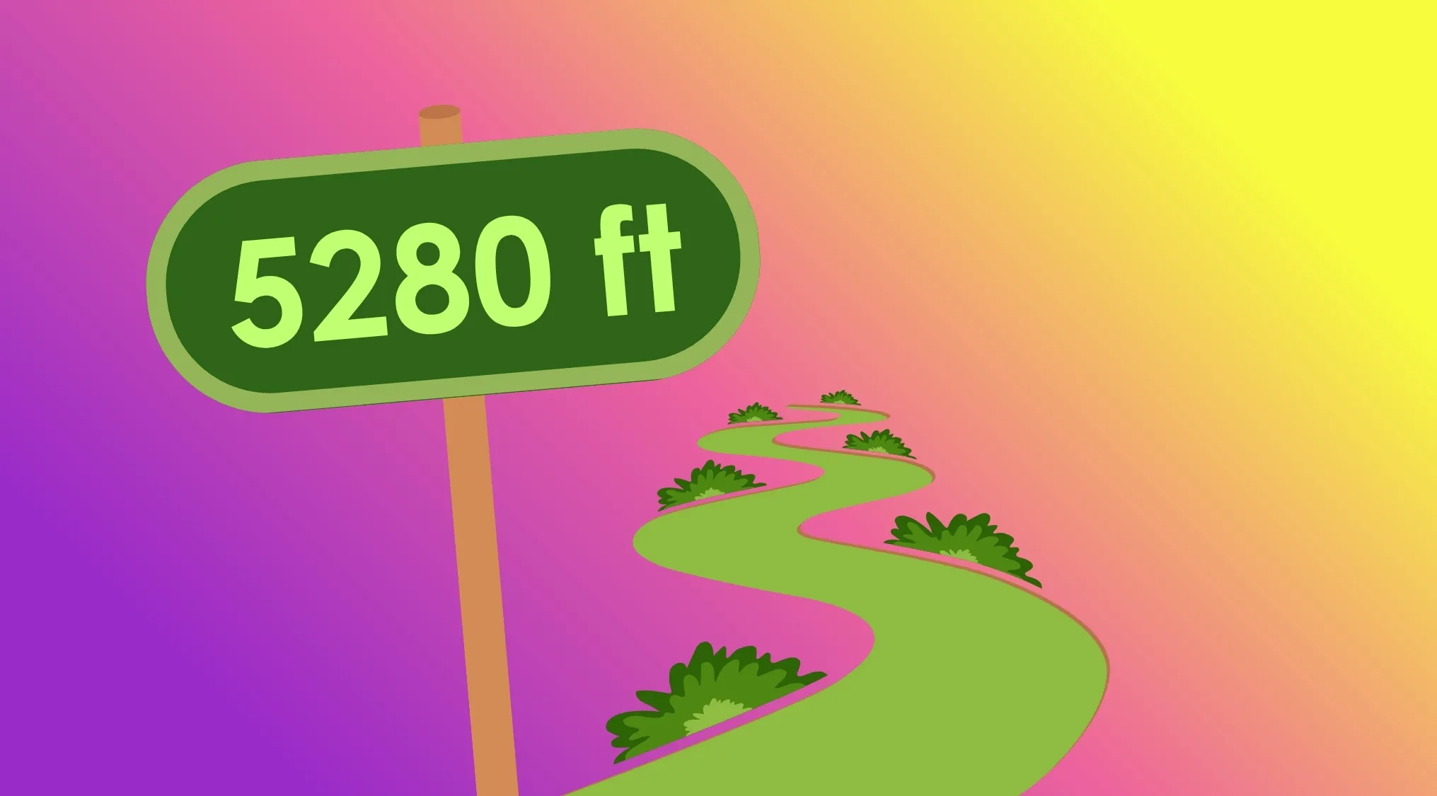 Movie Titles Rebus Challenge: A green sign with 5280 ft on a winding road, suggesting a film title rebus.