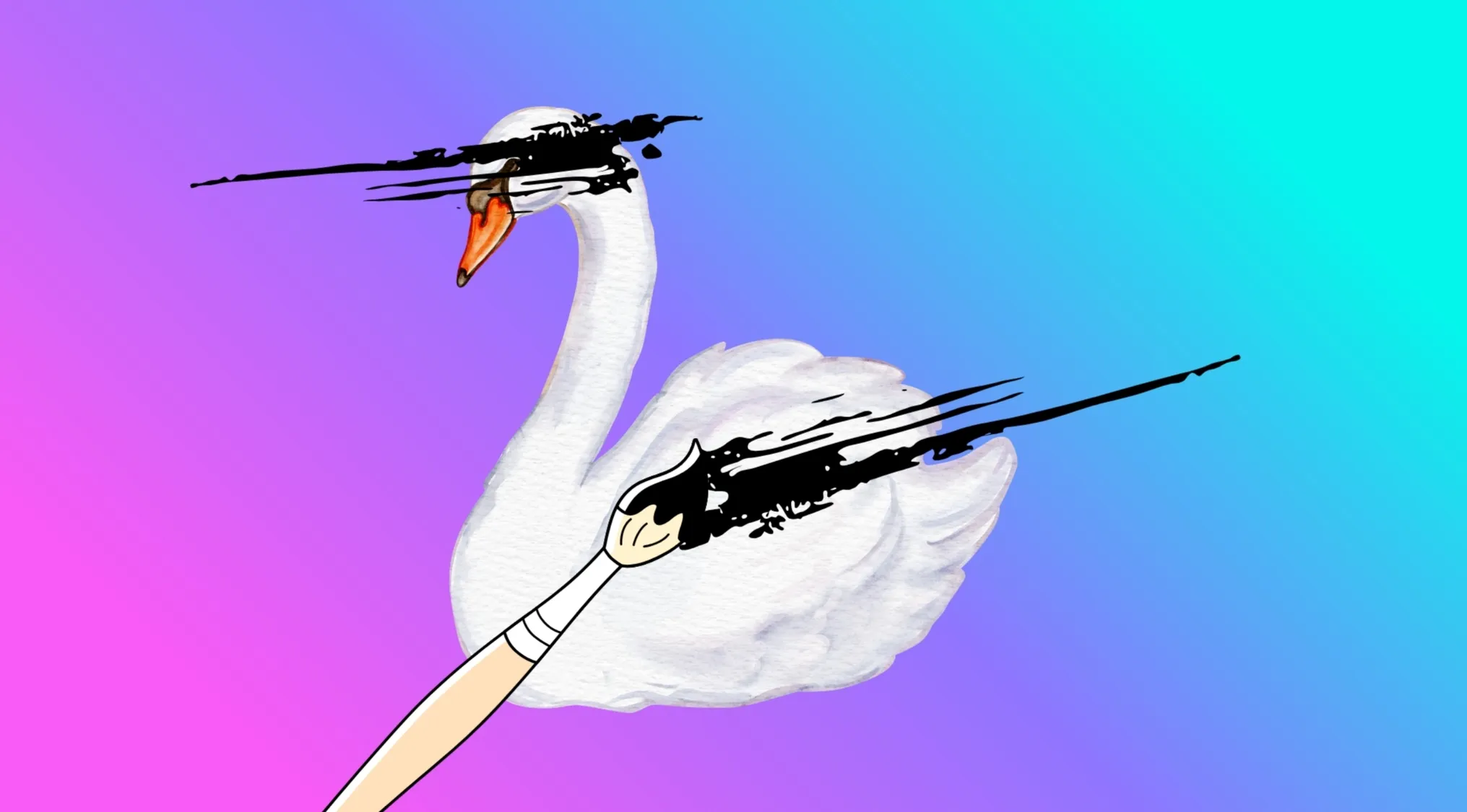 Movie Titles Rebus Challenge: A white swan with black paint strokes and a paintbrush, referencing a film.