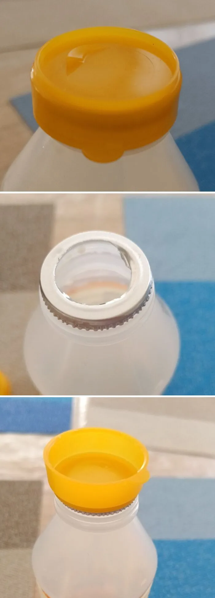 Esta tapa de botella se puede usar para cortar el sello.