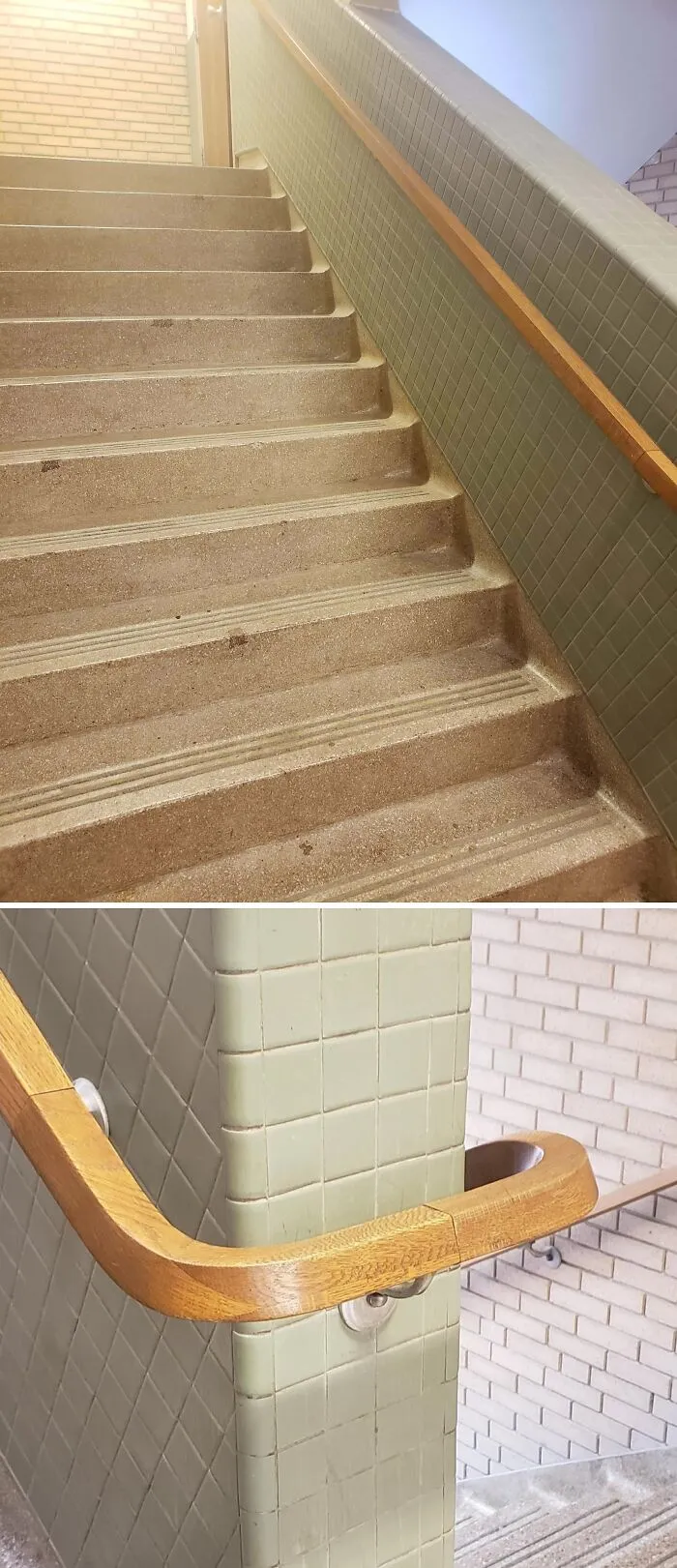 Stairwell From 1963 Has Zero Corners For Dirt To Accumulate!