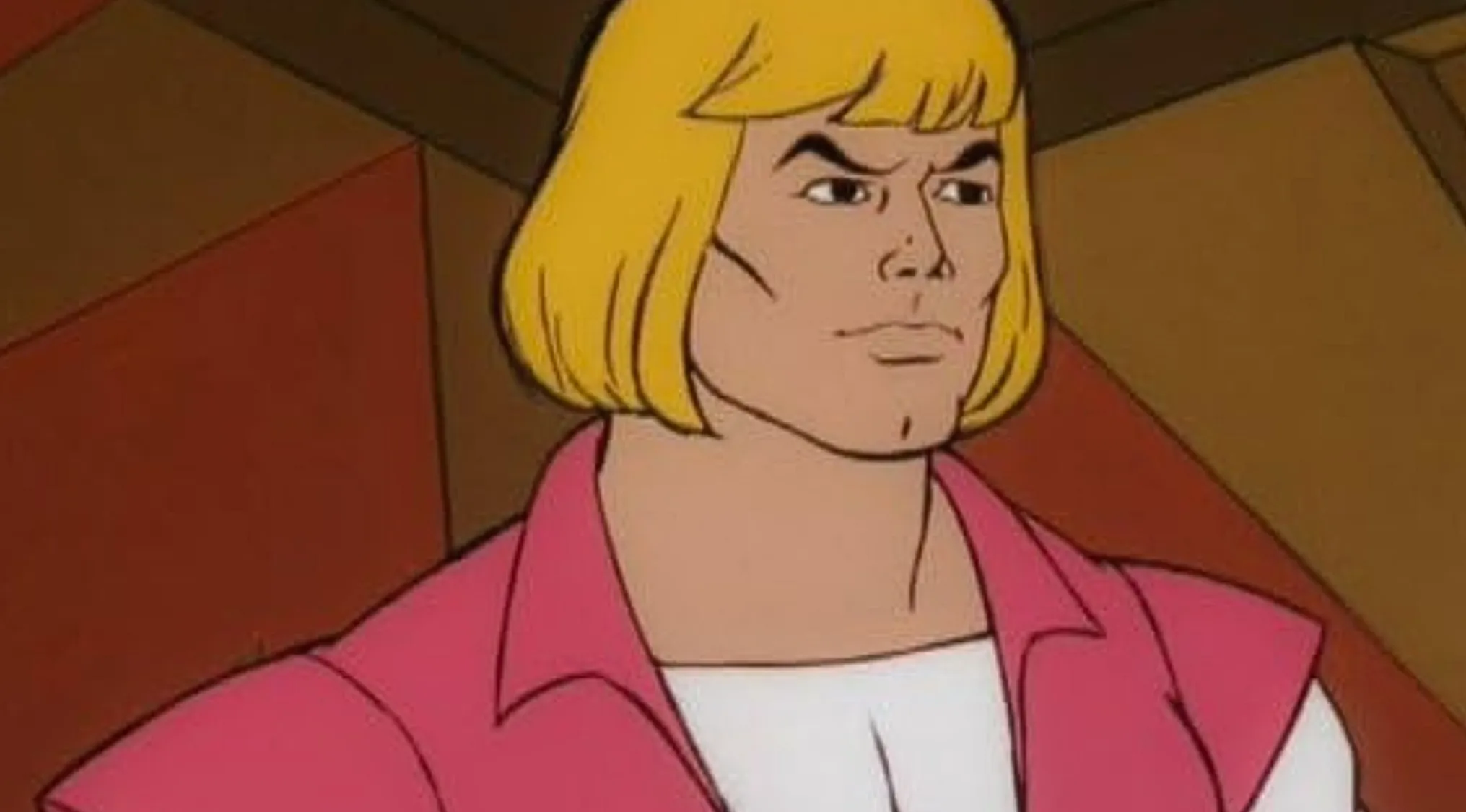 A Saturday Morning Cartoon Trivia character, He-Man, in his Prince Adam form, looking seriously at the viewer.