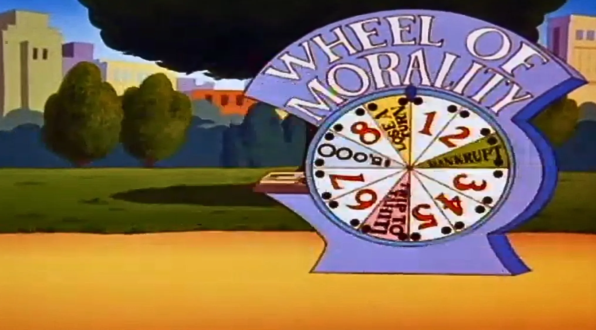 The Wheel of Morality from the popular Saturday Morning Cartoon Trivia show, with various game show options.