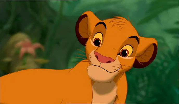 Simba, a young animated character from The Lion King, looking curiously, bringing nostalgia.