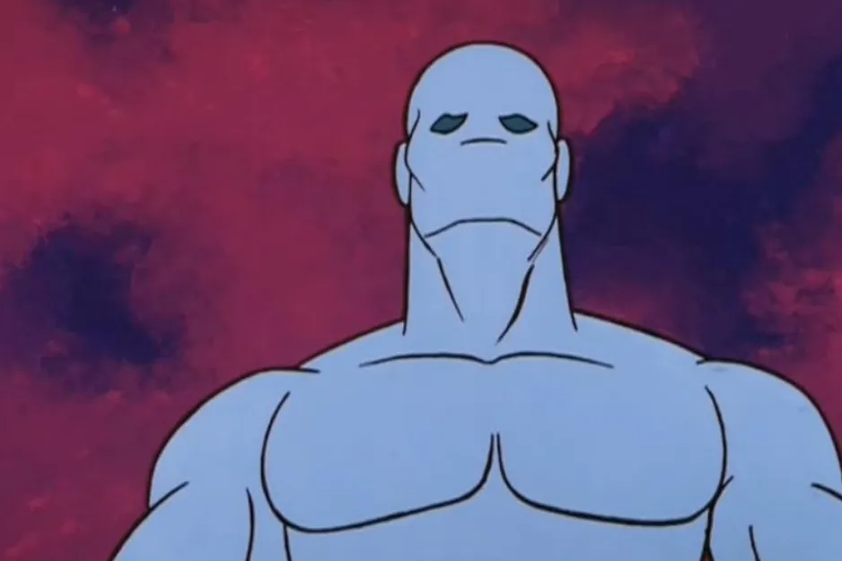 A blue-skinned, muscular character with a smooth face and glowing eyes, a nemesis to He-Man.