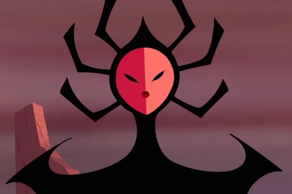 Mysterious female figure, another potential ultimate nemesis for Samurai Jack, with a red face and black headdress.