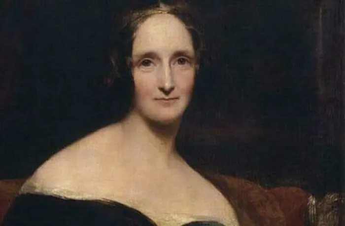 A painting of Mary Shelley, a woman with dark hair and a pale complexion, changing your sense of history with timeline facts.