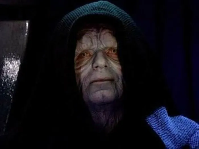 Emperor Palpatine looking ominous, a visual timeline fact from a science fiction history.