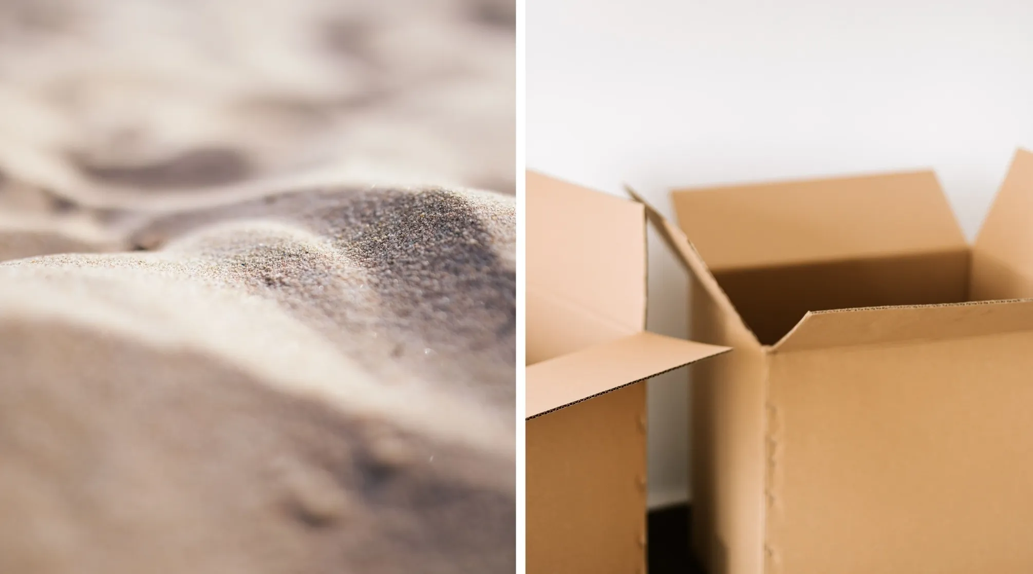 Closeup of sand dunes and two open cardboard boxes. A 90% club question: what children's item combines these?