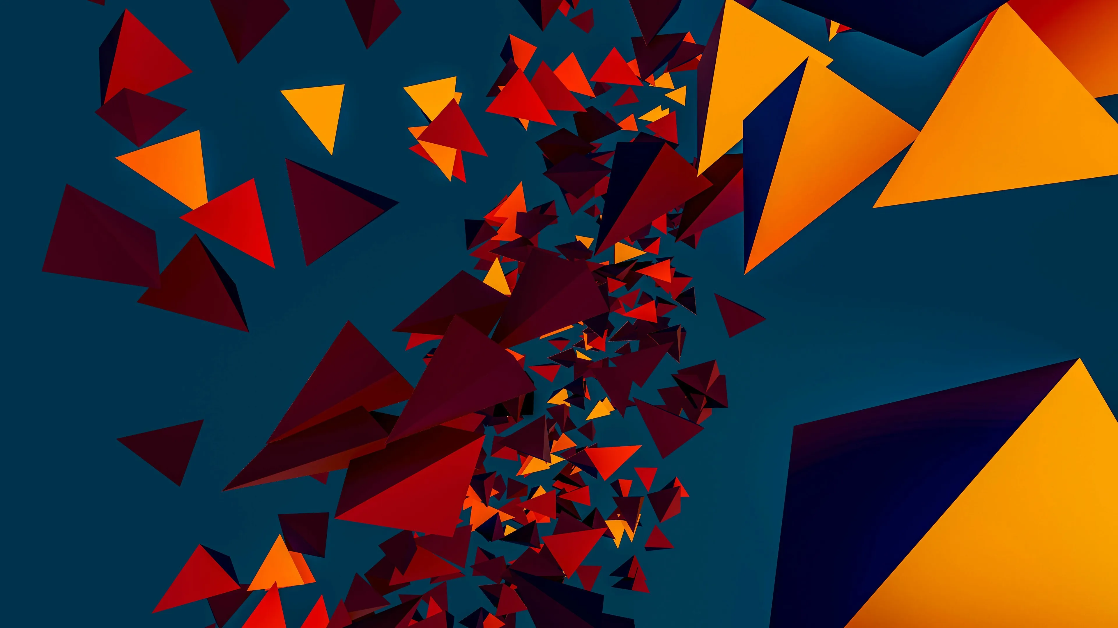 An abstract image of many red and orange triangles against a dark background, a general knowledge challenge odd one out